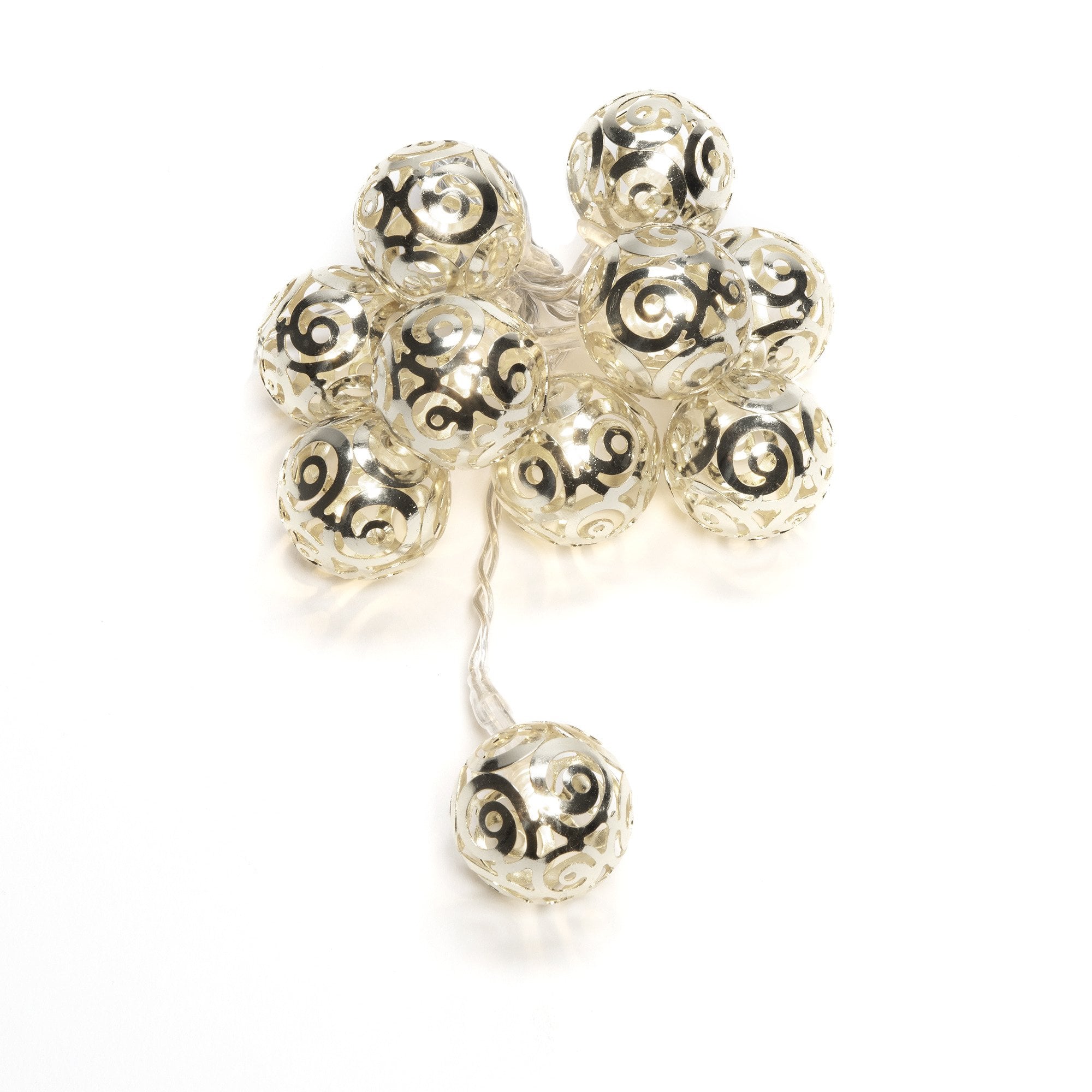 Konstsmide Festoon 0.9m Decorative Light Set - 10 LED Swirl Metal Balls - Silver - Battery Operated