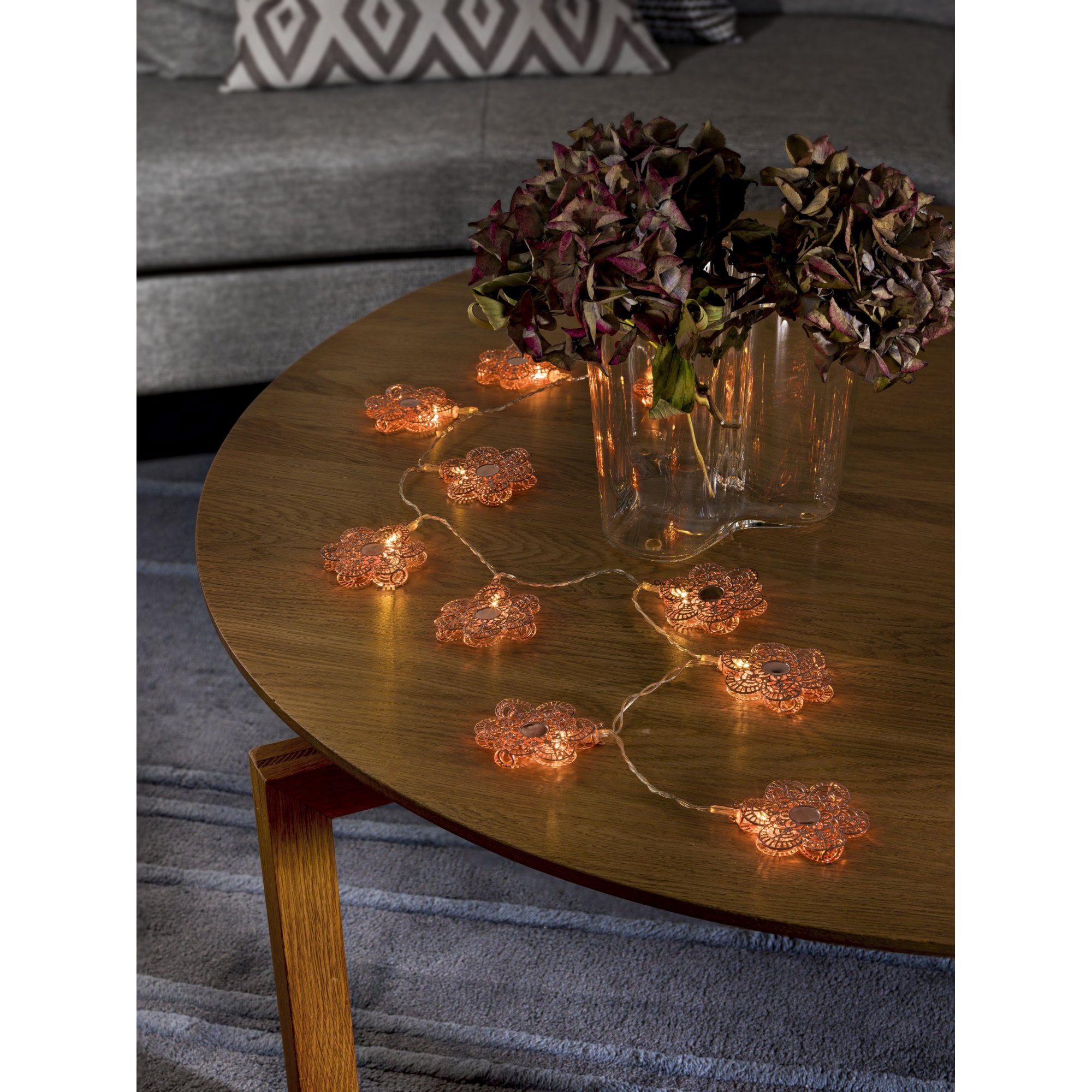 Konstsmide Festoon 0.9m Decorative Light Set - 10 LED Flowers - Copper - Battery Operated