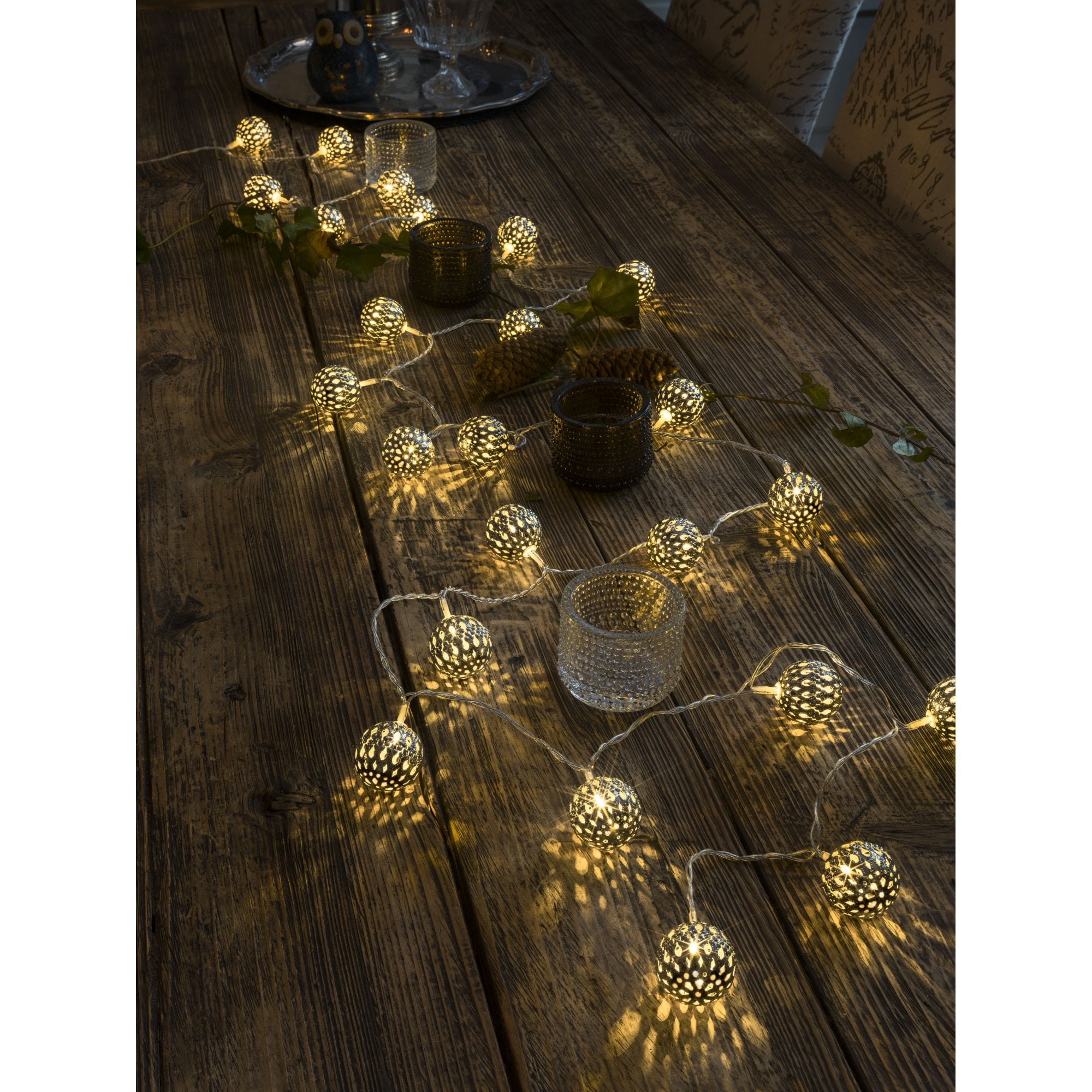 Konstsmide Festoon 3m Decorative Light Set - 24 LED Metal Balls - Silver