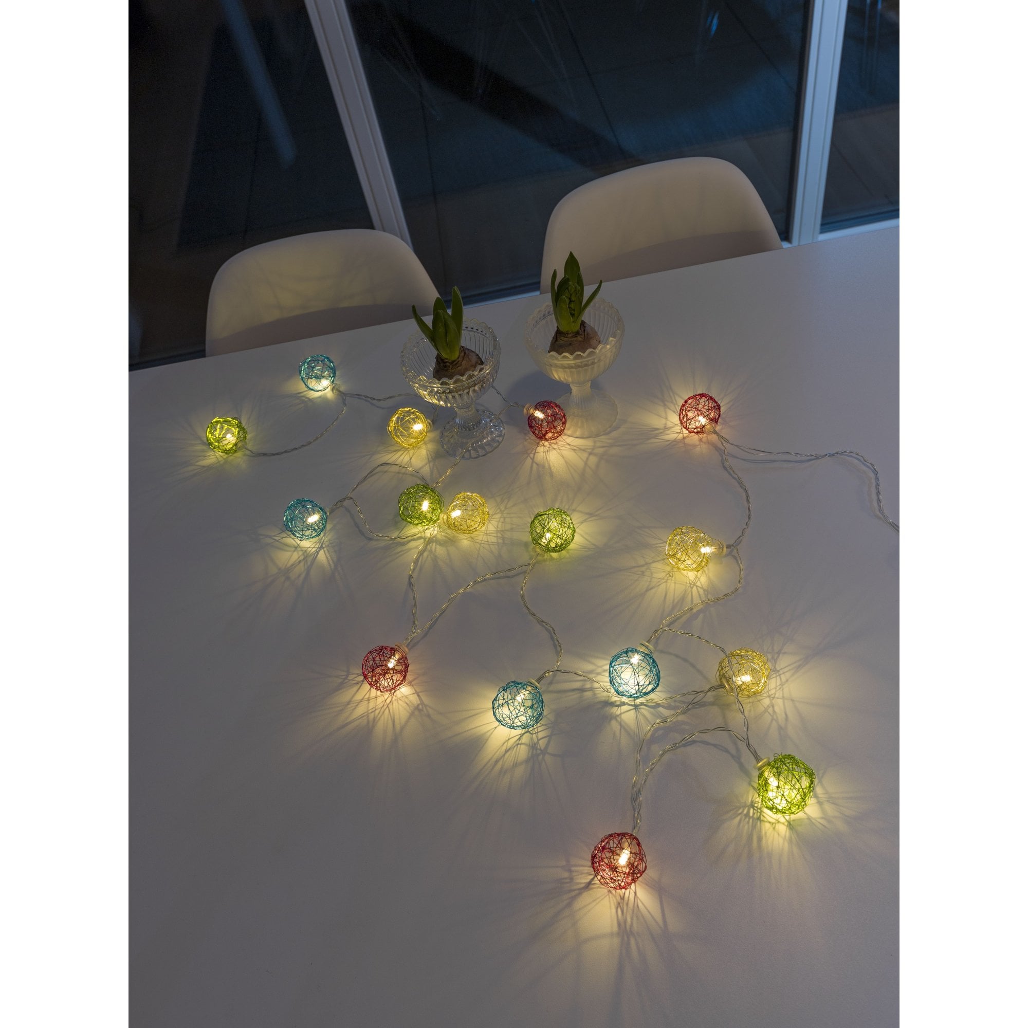 Konstsmide Festoon 2.25m Decorative Light Set - 16 LED Aluminium Braided Balls - Multicoloured - Battery Operated