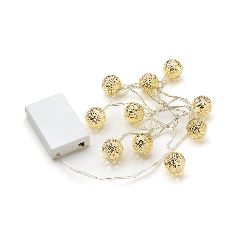 Konstsmide Festoon 0.9m Decorative Light Set - 10 LED Metal Balls - Gold - Battery Operated