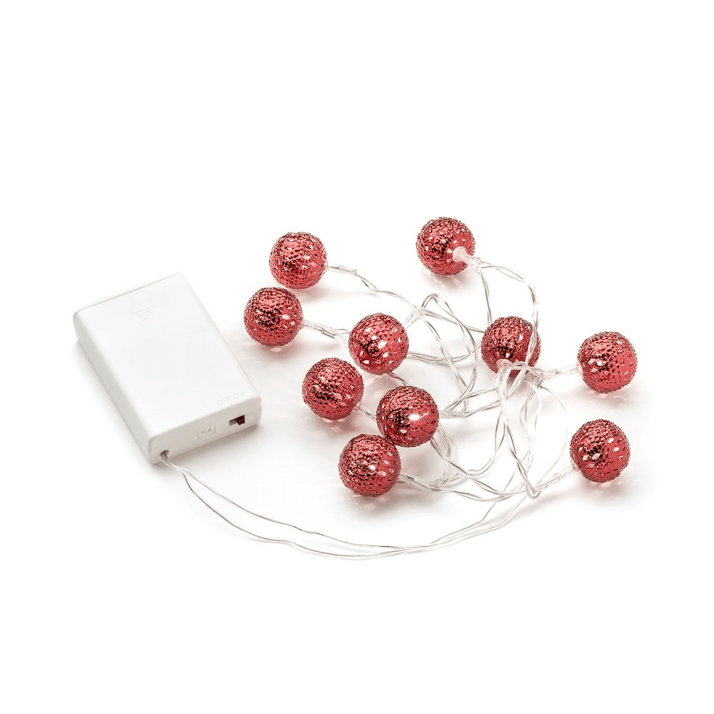 Konstsmide Festoon 0.9m Decorative Light Set - 10 LED Metal Balls - Red - Battery Operated