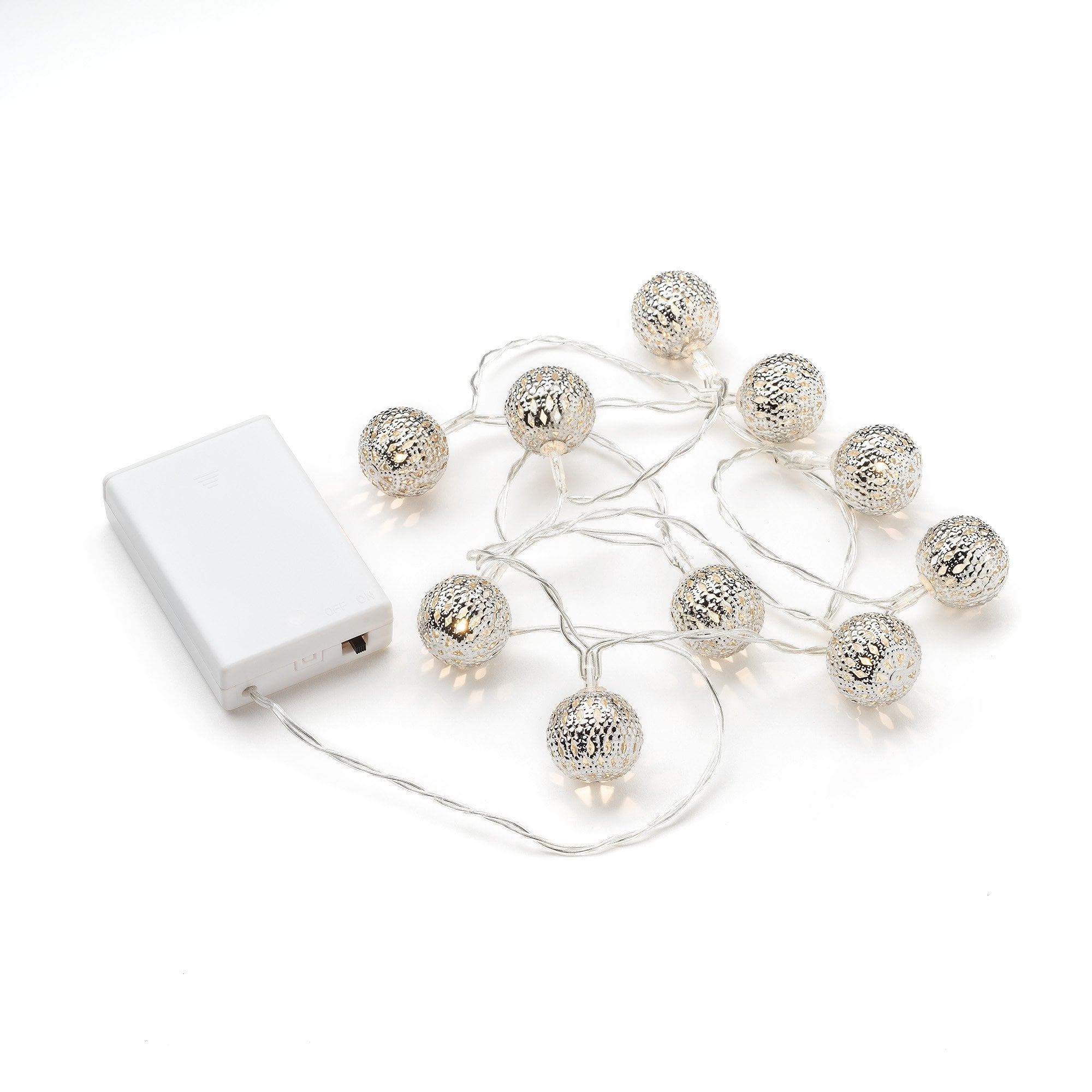 Konstsmide Festoon 0.9m Decorative Light Set - 10 LED Metal Balls - Silver - Battery Operated
