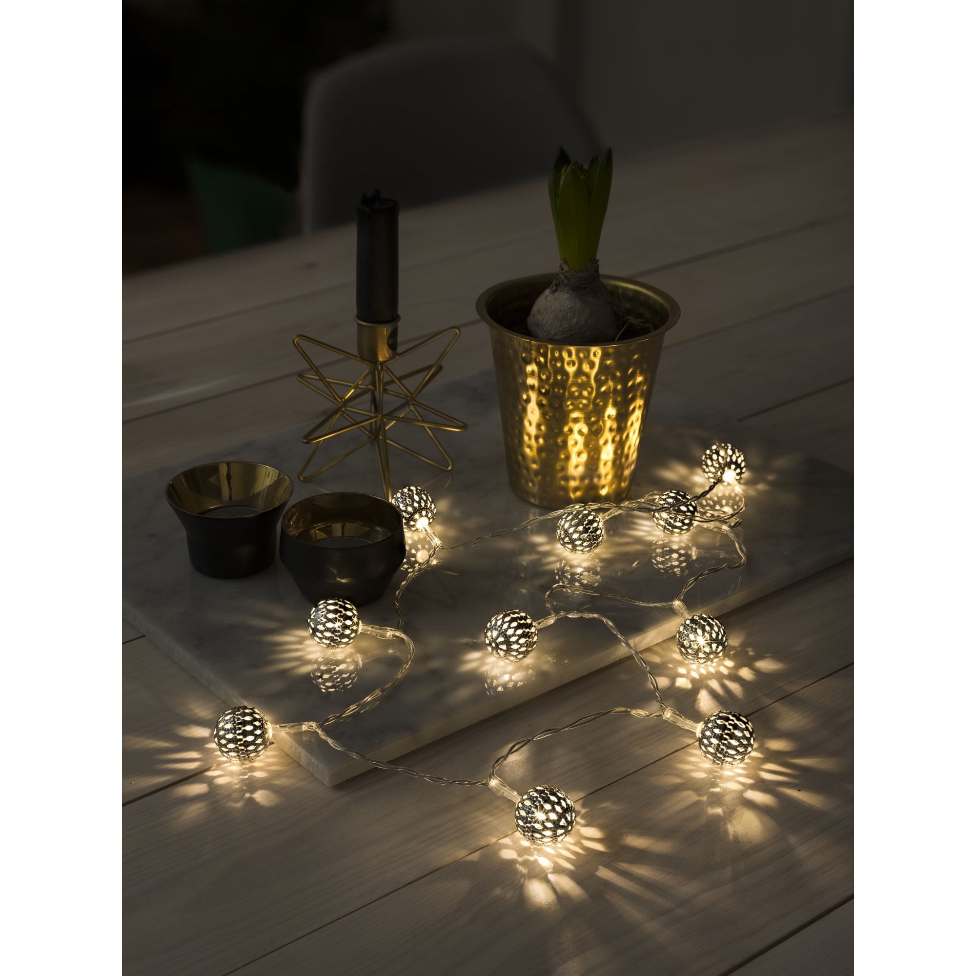 Konstsmide Festoon 0.9m Decorative Light Set - 10 LED Metal Balls - Silver - Battery Operated