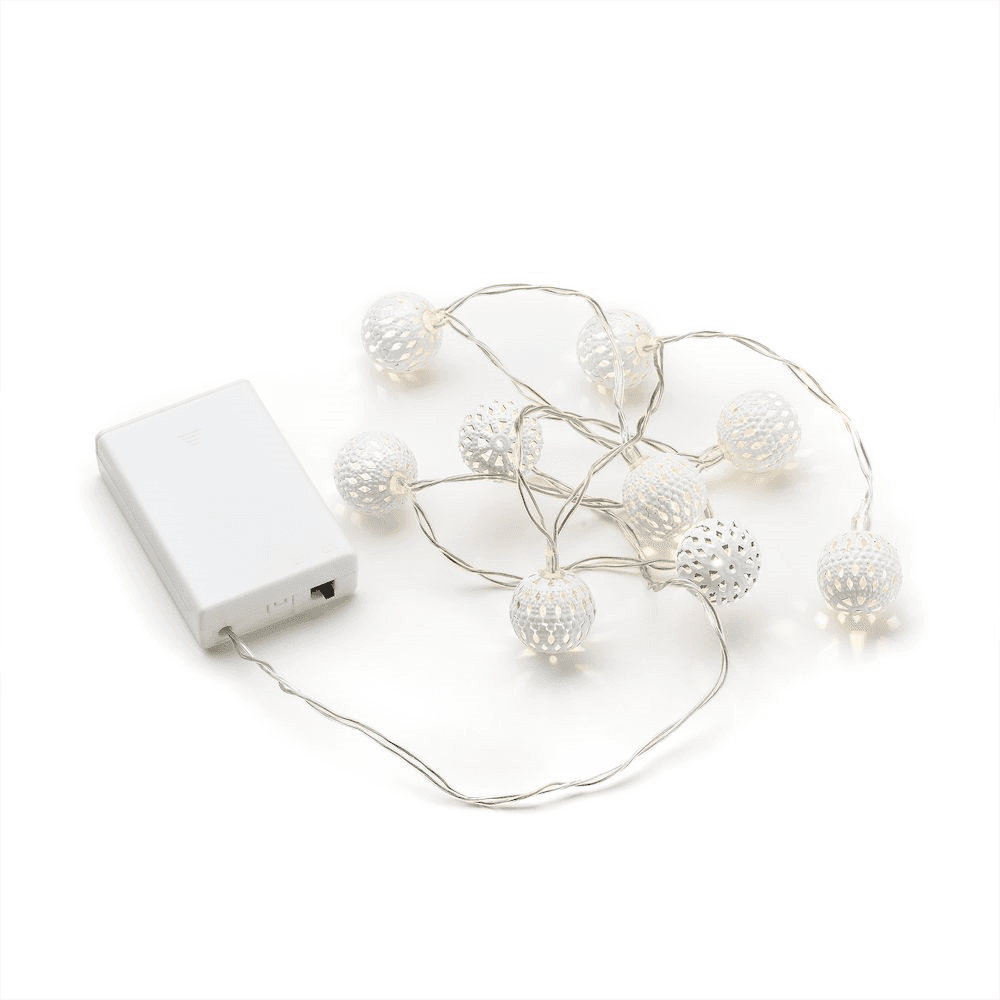 Konstsmide Festoon 0.9m Decorative Light Set - 10 LED Metal Balls - White - Battery Operated