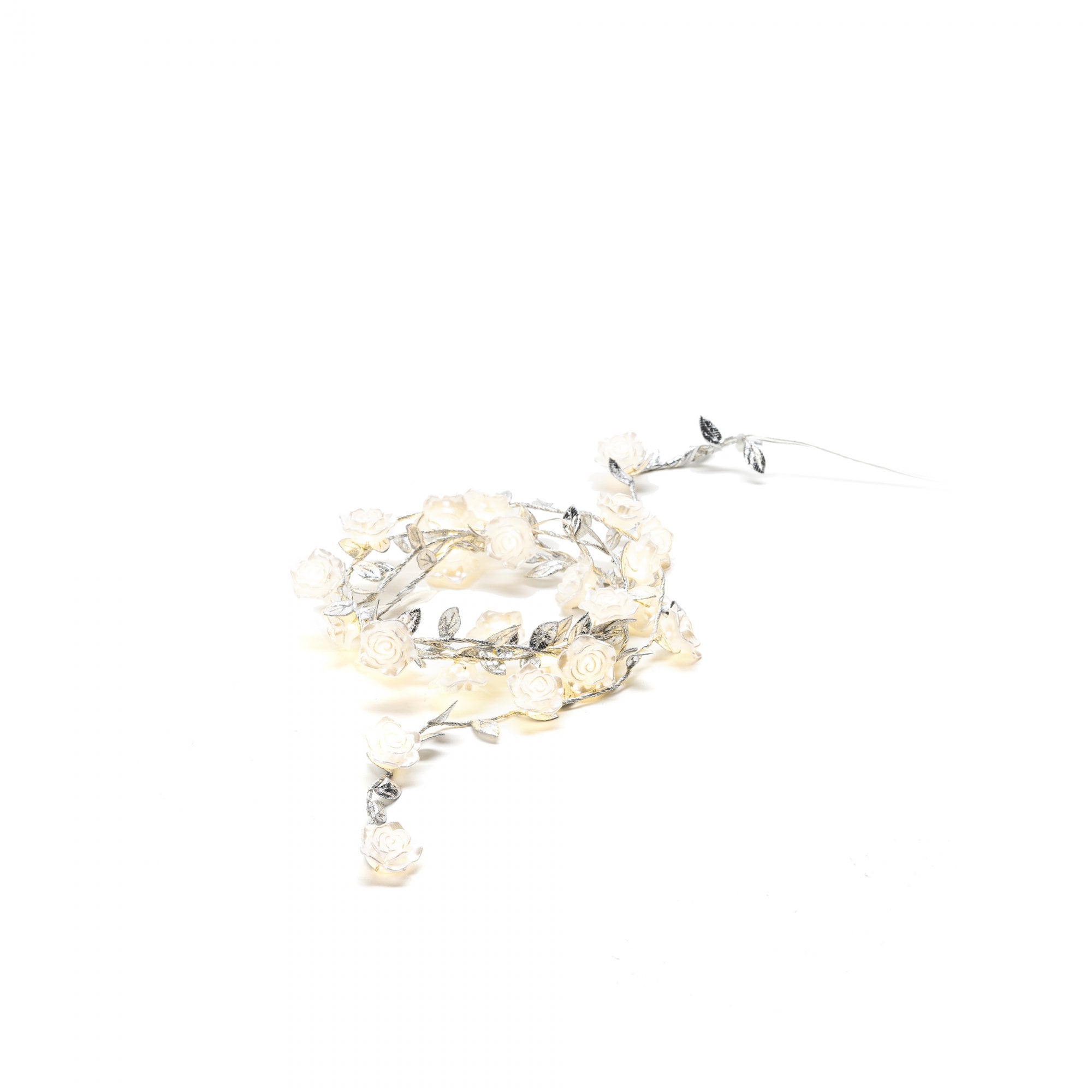 Konstsmide Festoon 1.5m Decorative Light Set - 25 LED Roses - Silver Leaves - Battery Operated