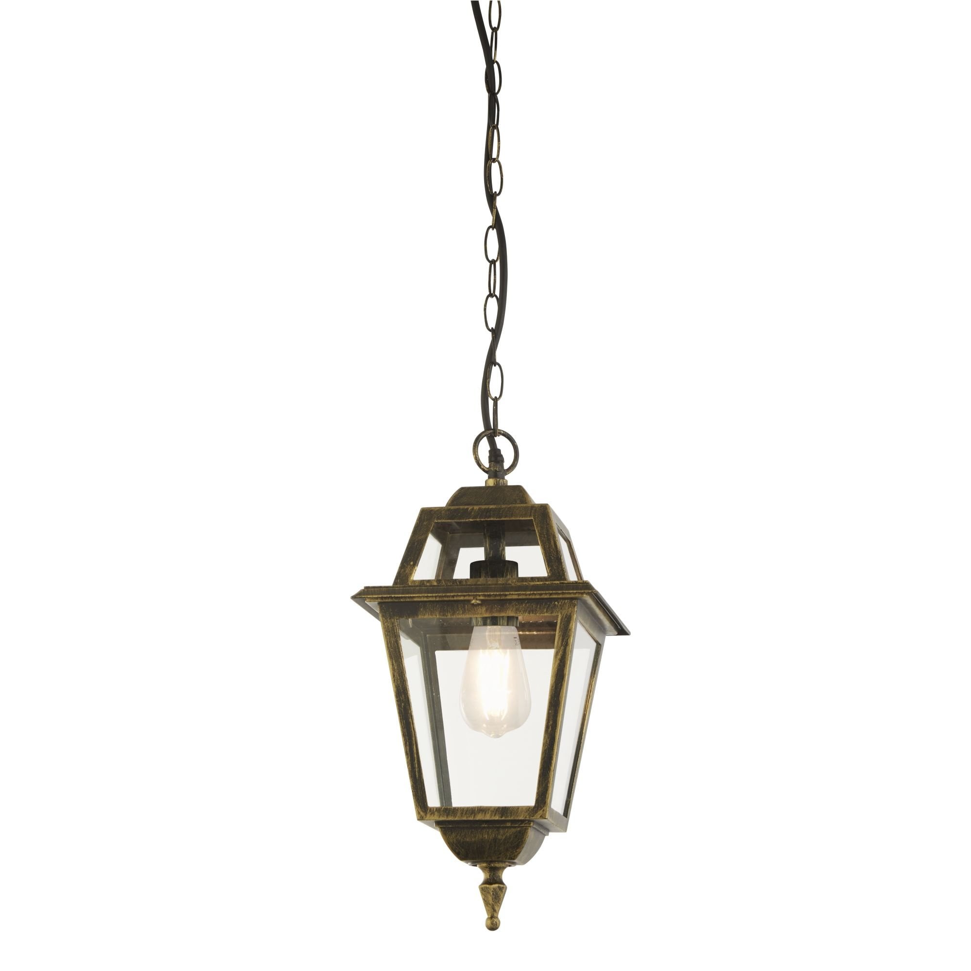Searchlight Needham Pendant Lantern - Black Gold & Glass - IP44
