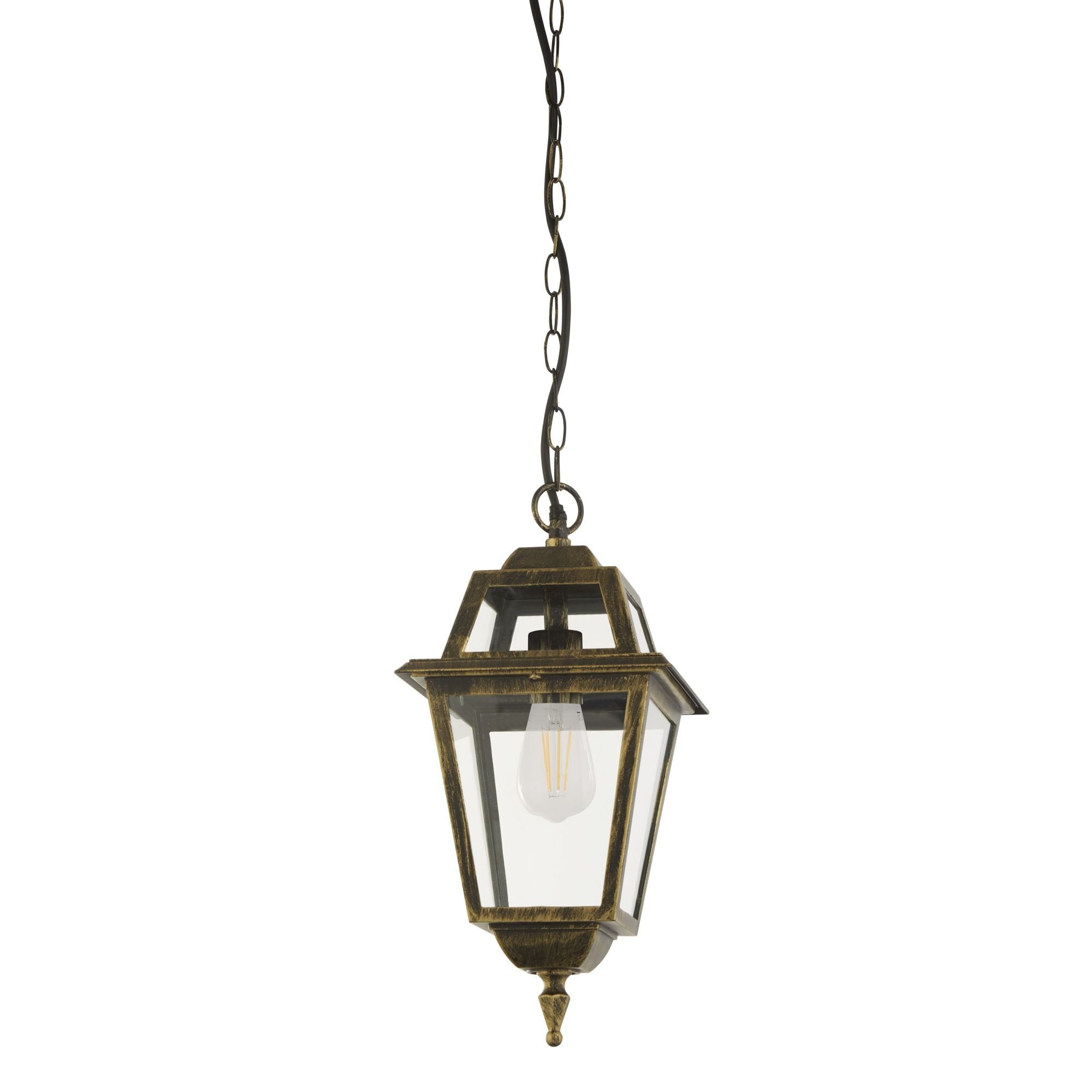 Searchlight Needham Pendant Lantern - Black Gold & Glass - IP44