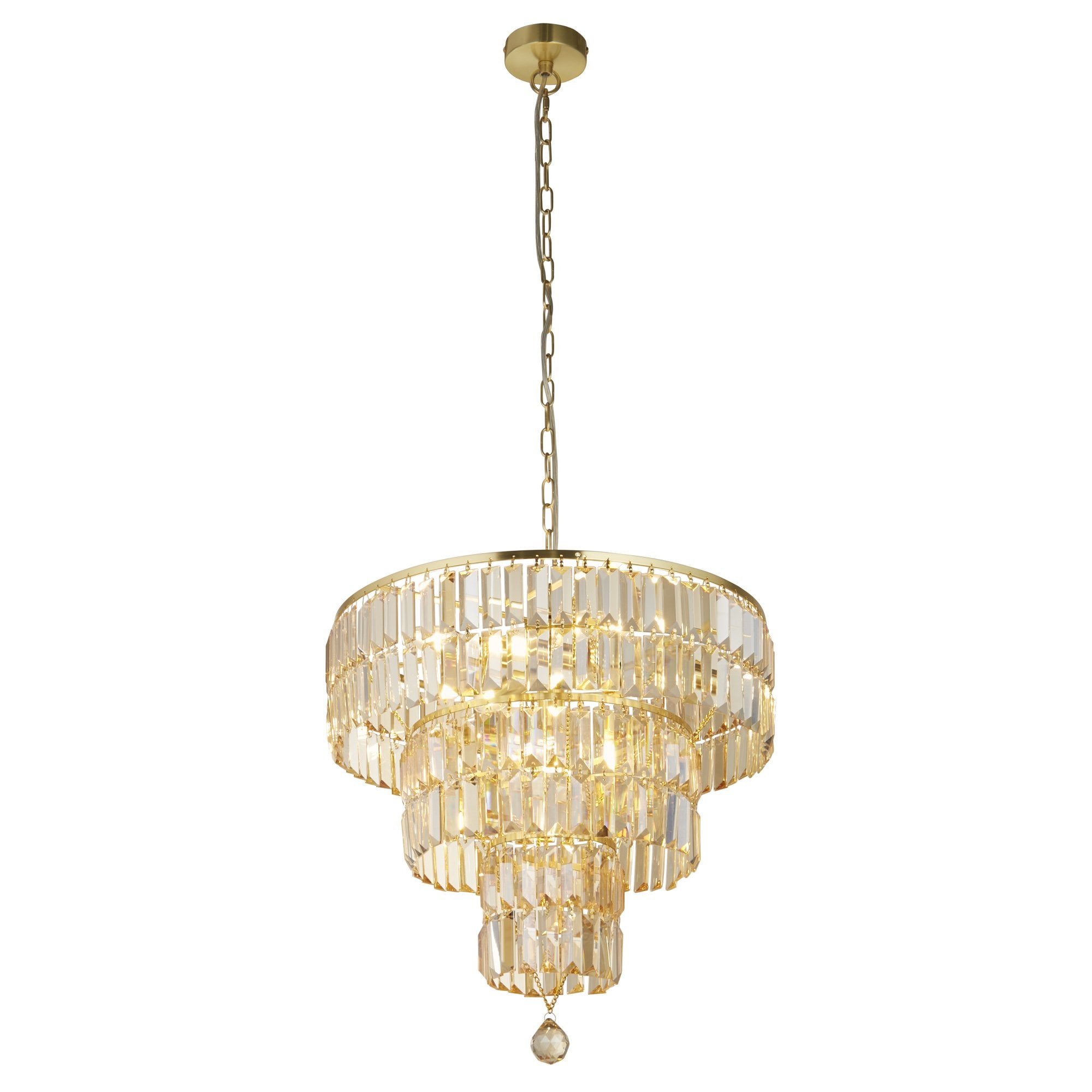 Searchlight Edith 5 Light Pendant - Satin Brass Metal & Champagne Glass
