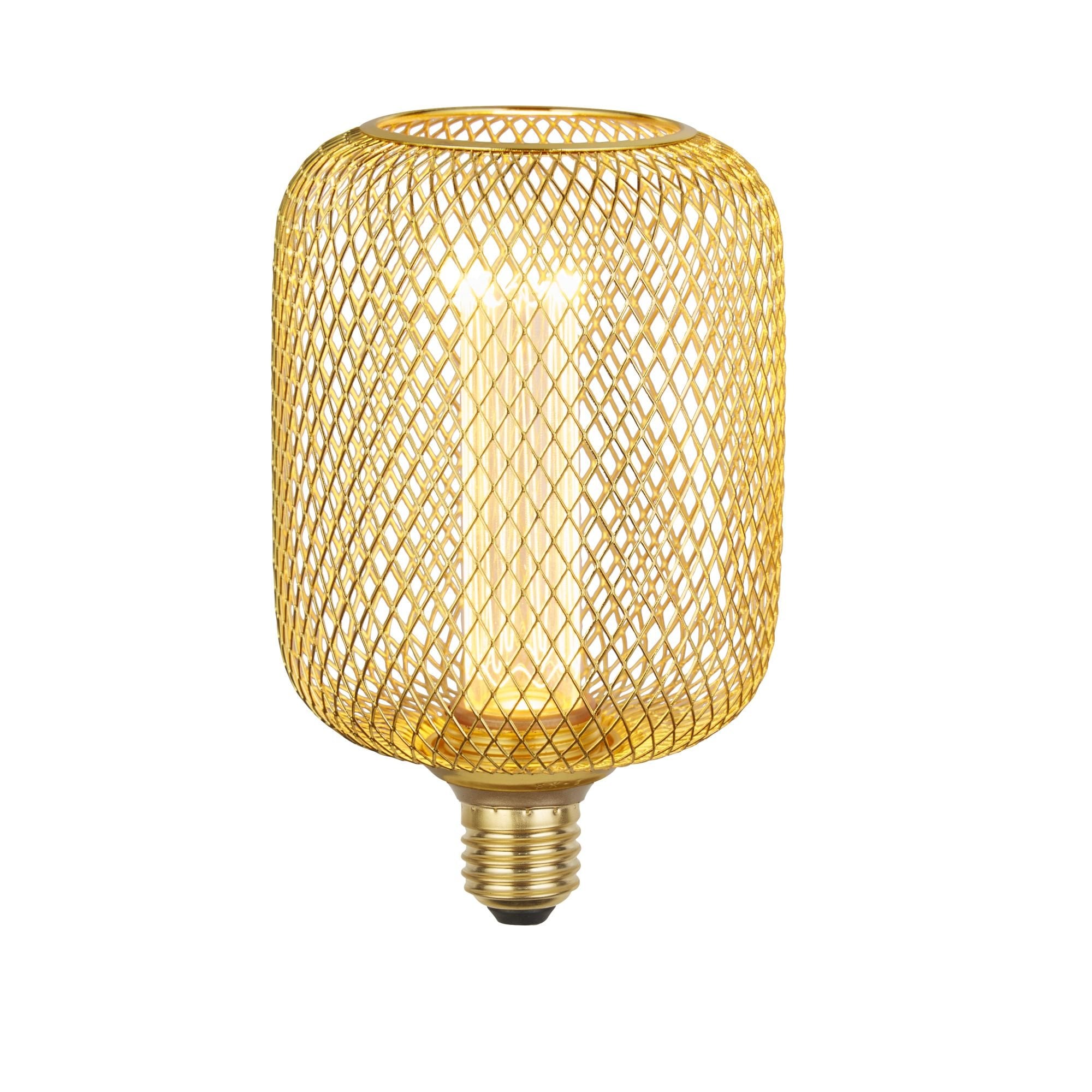 Searchlight E27 LED 3.5W Wire Mesh Effect Drum Lamp - 1800K - Dimmable - Gold Metal