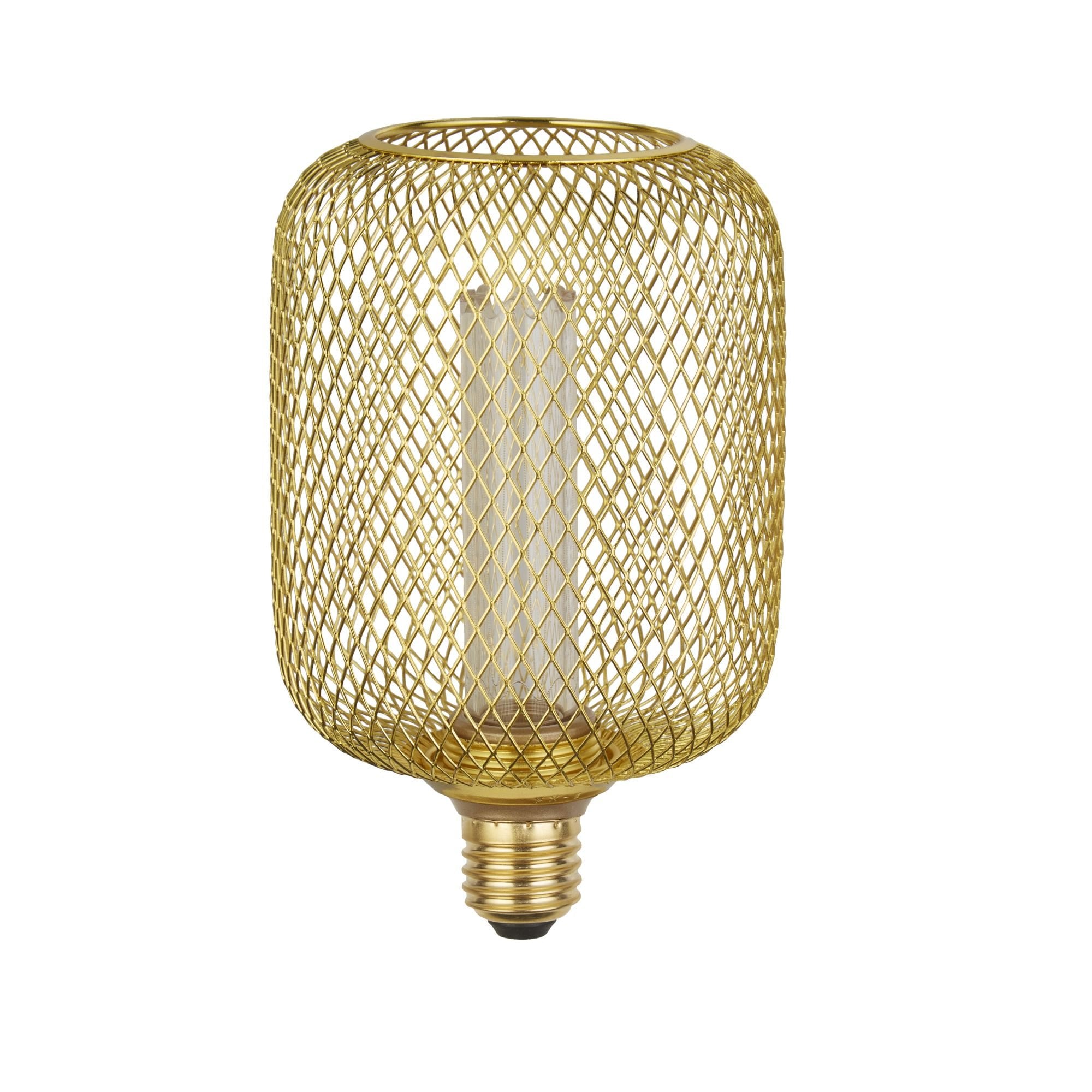 Searchlight E27 LED 3.5W Wire Mesh Effect Drum Lamp - 1800K - Dimmable - Gold Metal