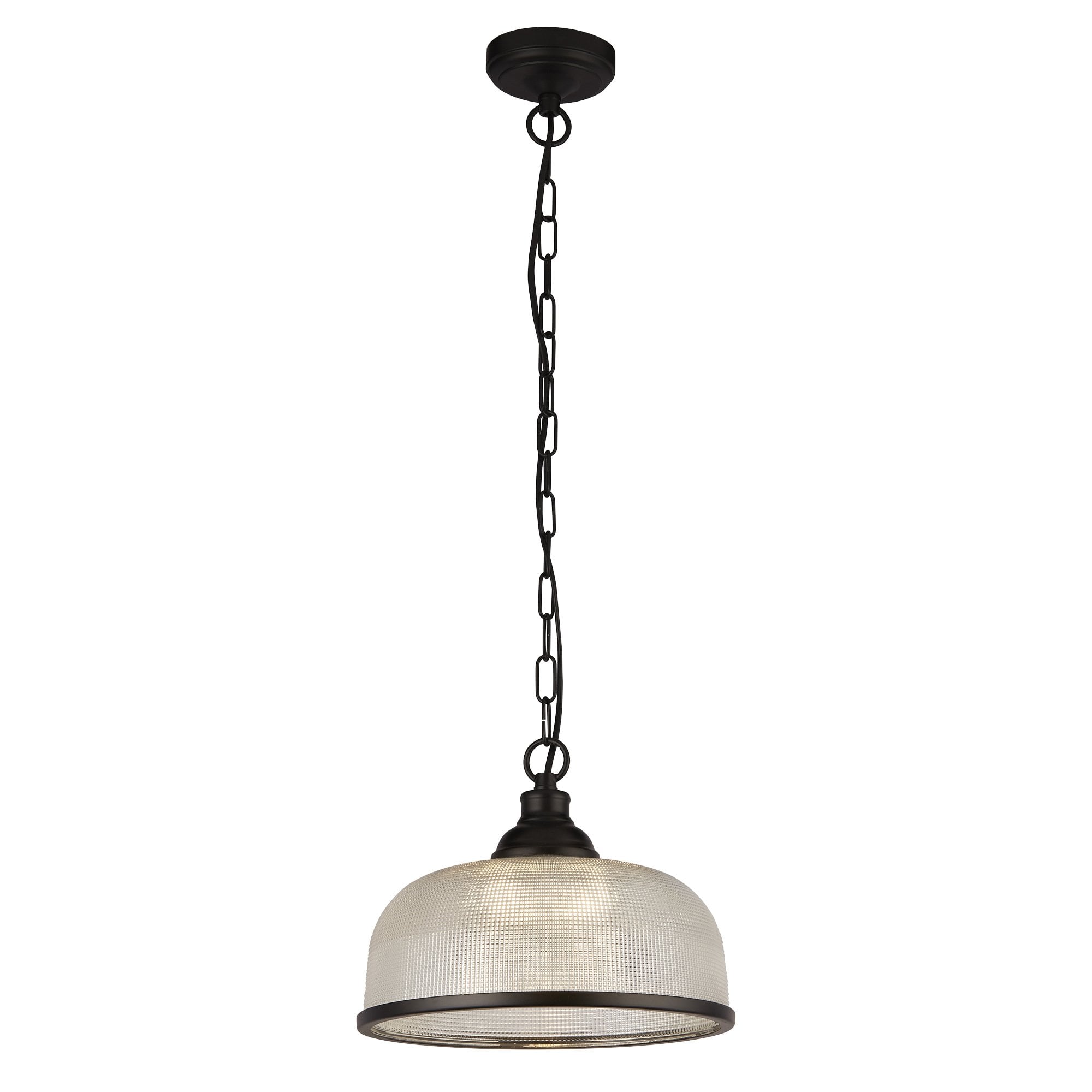 Searchlight Handel Pendant - Matt Black Metal & Holophane Style Glass