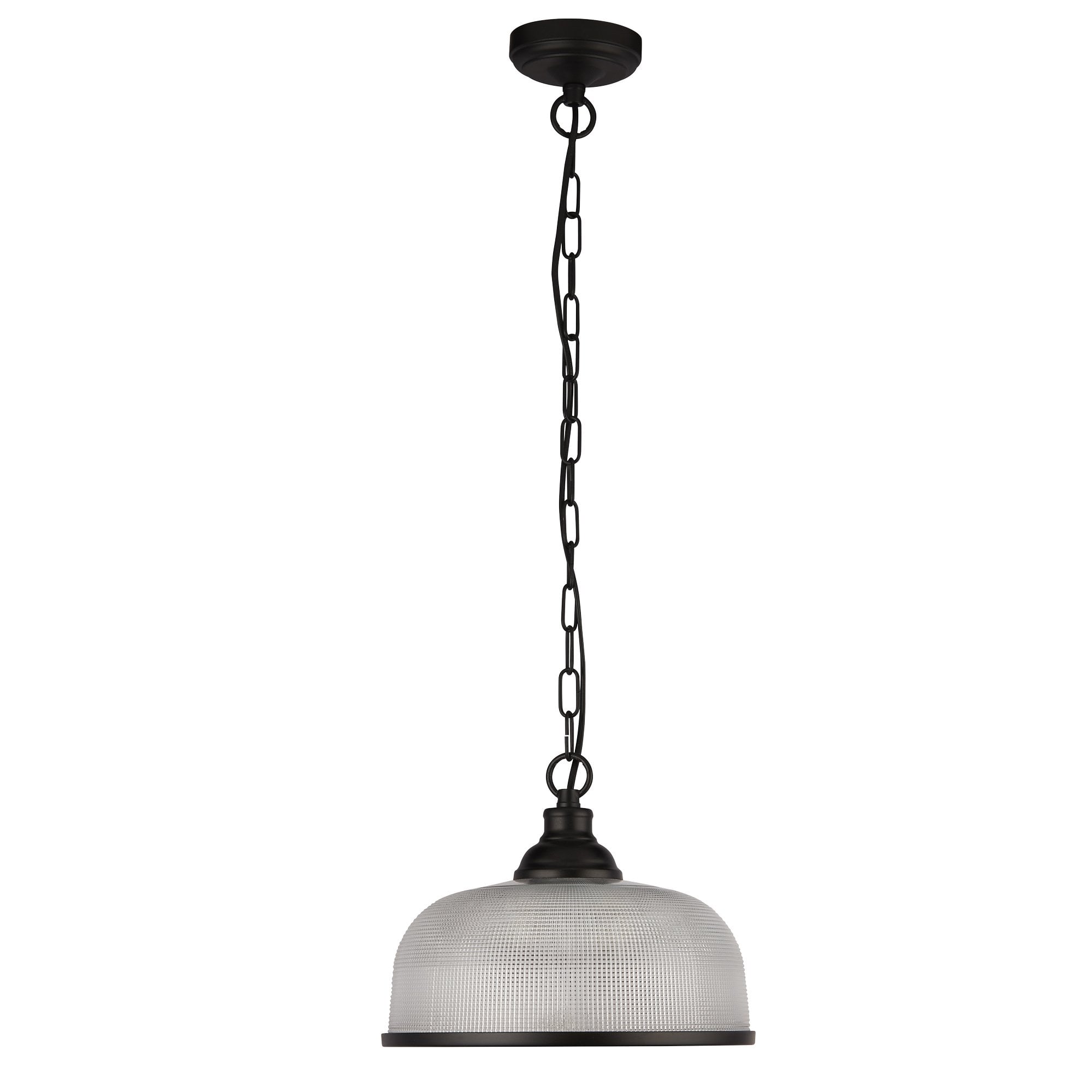 Searchlight Handel Pendant - Matt Black Metal & Holophane Style Glass
