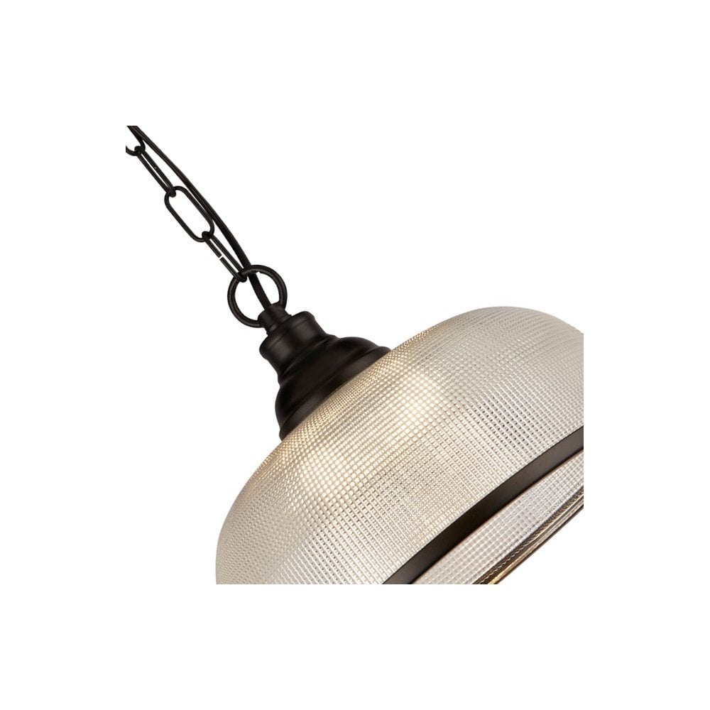 Searchlight Handel Pendant - Matt Black Metal & Holophane Style Glass