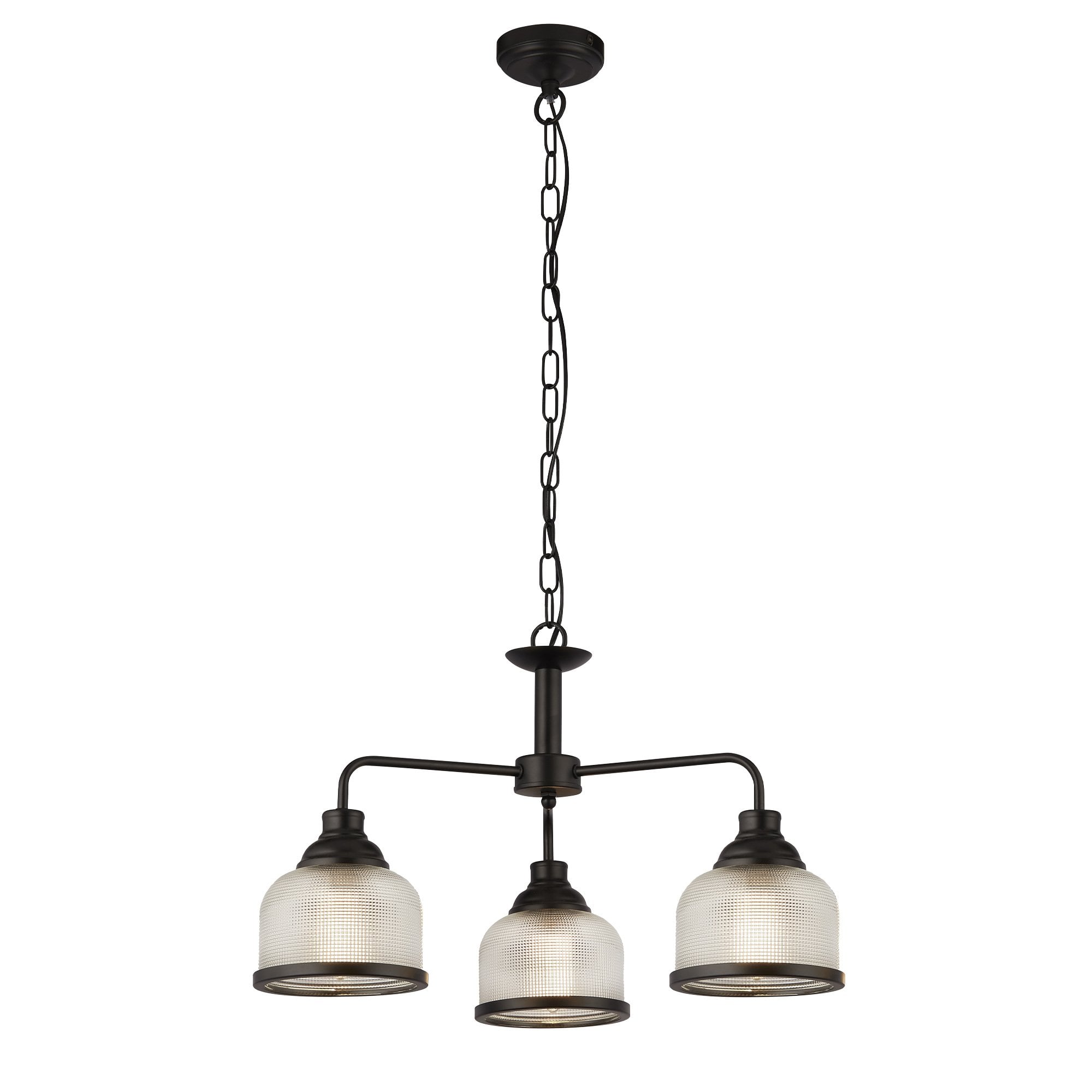 Searchlight Handel 3 Light Pendant - Black Metal & Holophane Style Glass