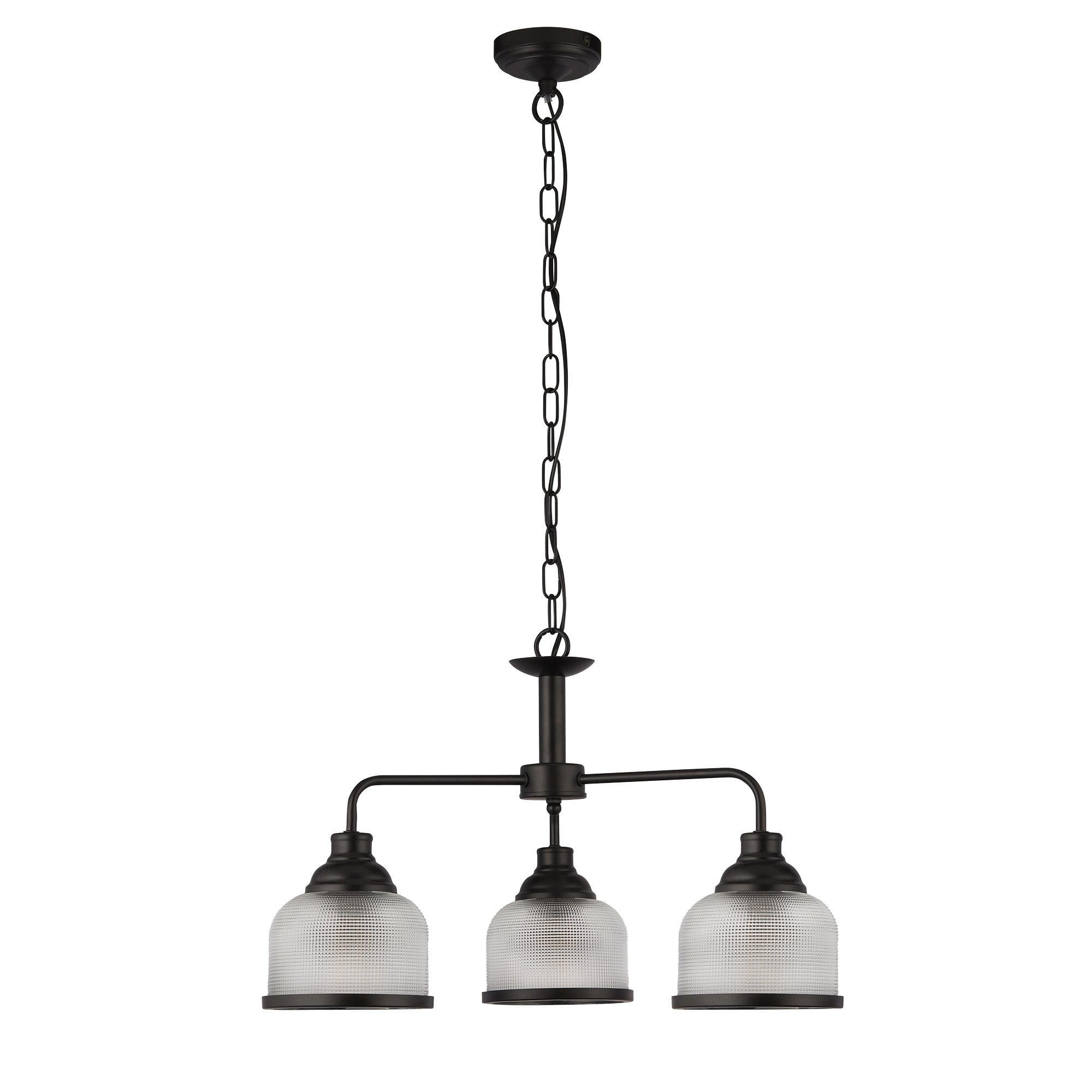 Searchlight Handel 3 Light Pendant - Black Metal & Holophane Style Glass