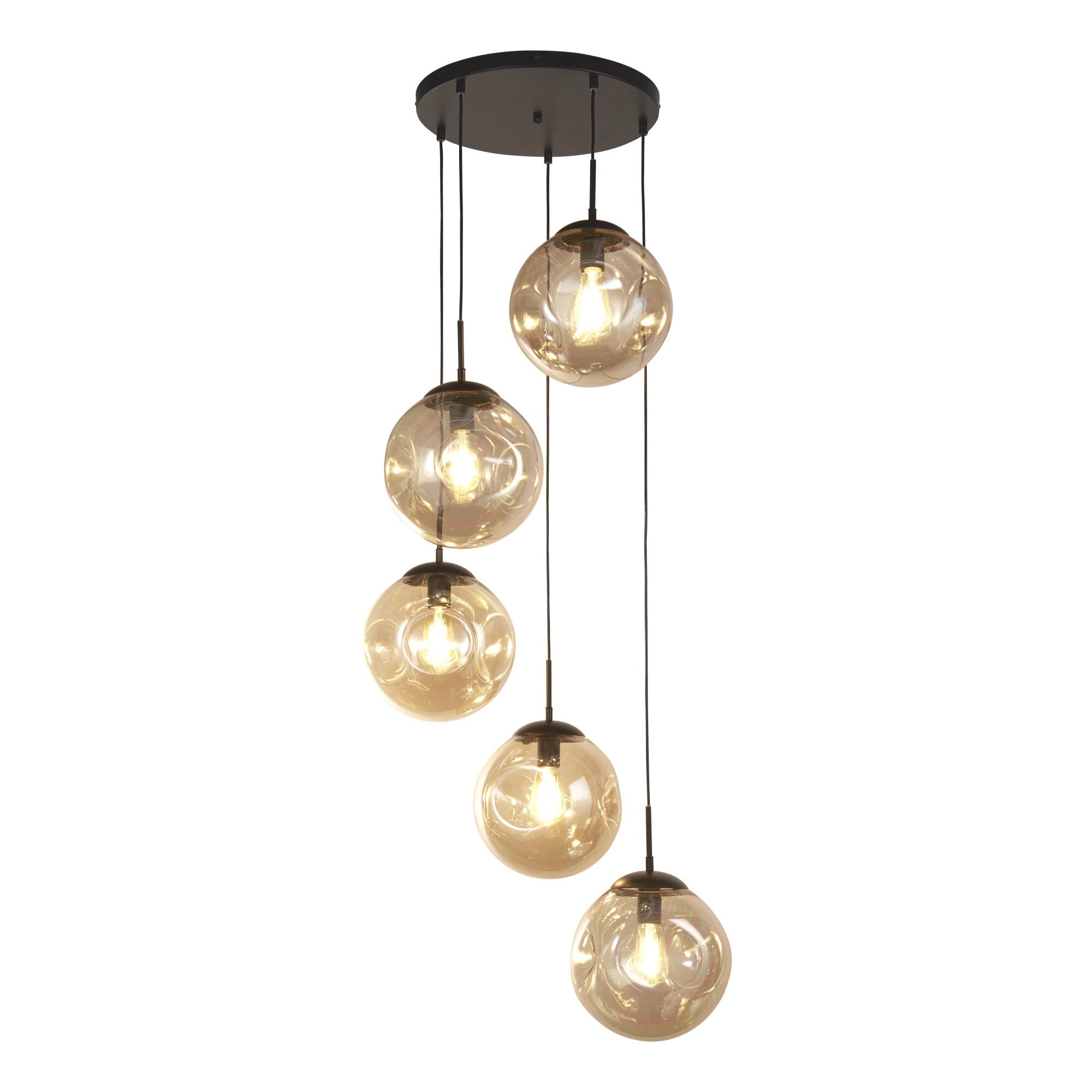 Searchlight Phoebe 5 Light Multi-Drop - Black Metal & Champagne Punched Glass