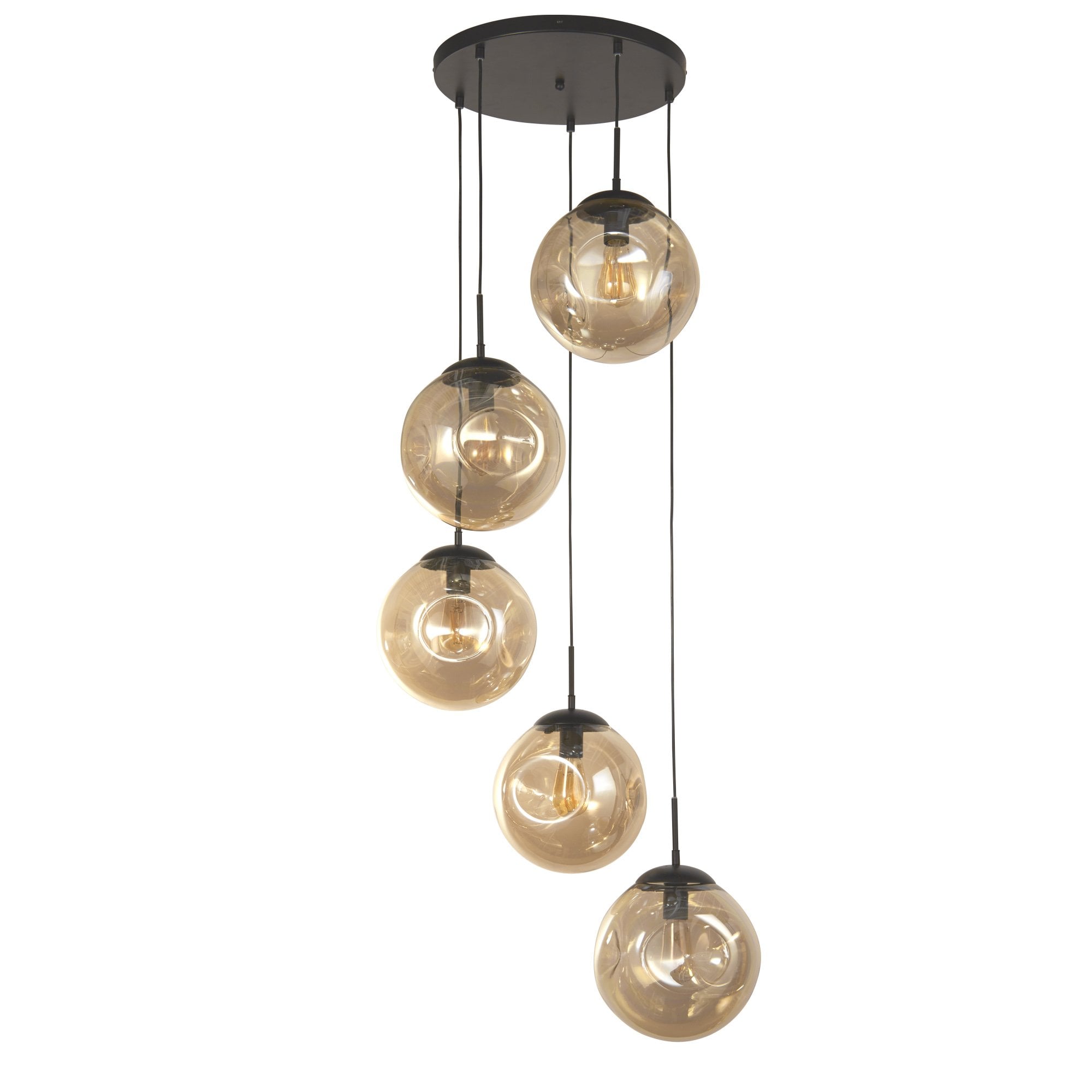 Searchlight Phoebe 5 Light Multi-Drop - Black Metal & Champagne Punched Glass