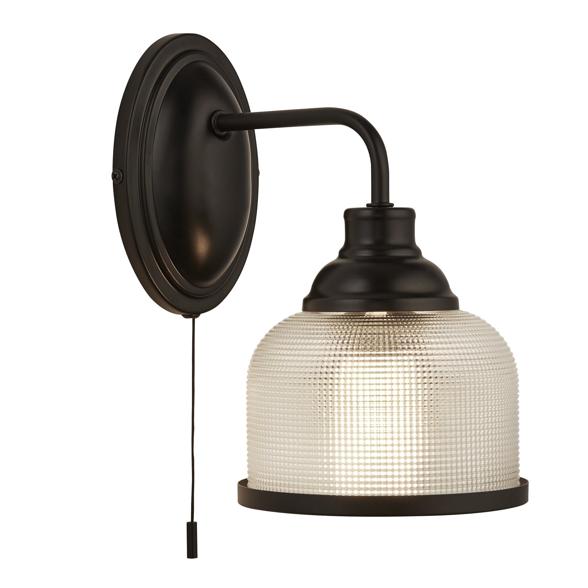 Searchlight Handel Wall Light - Matt Black Metal,Holophane Style Glass