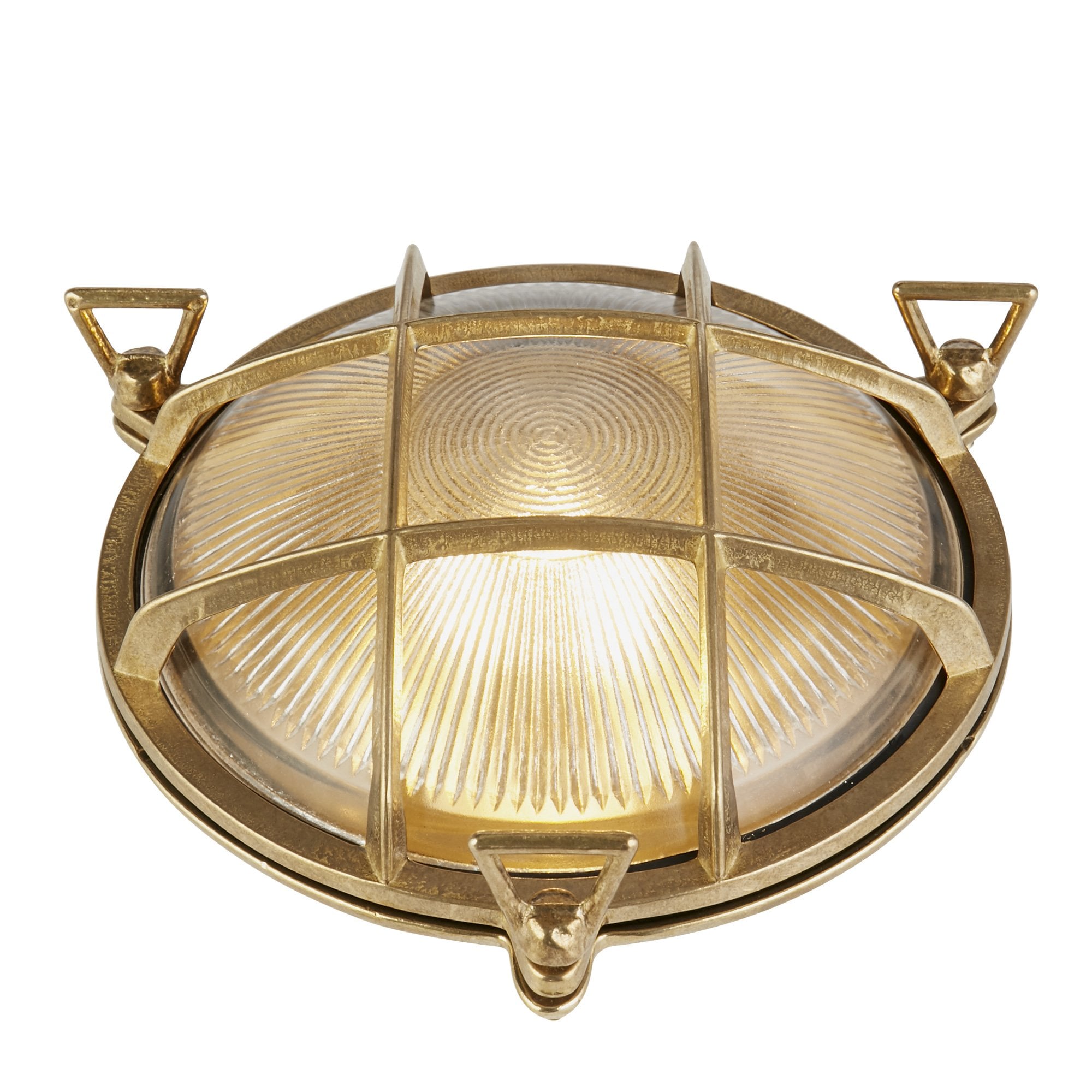 Searchlight Browside Round Outdoor Light - Solid Brass & Ribbed Glass