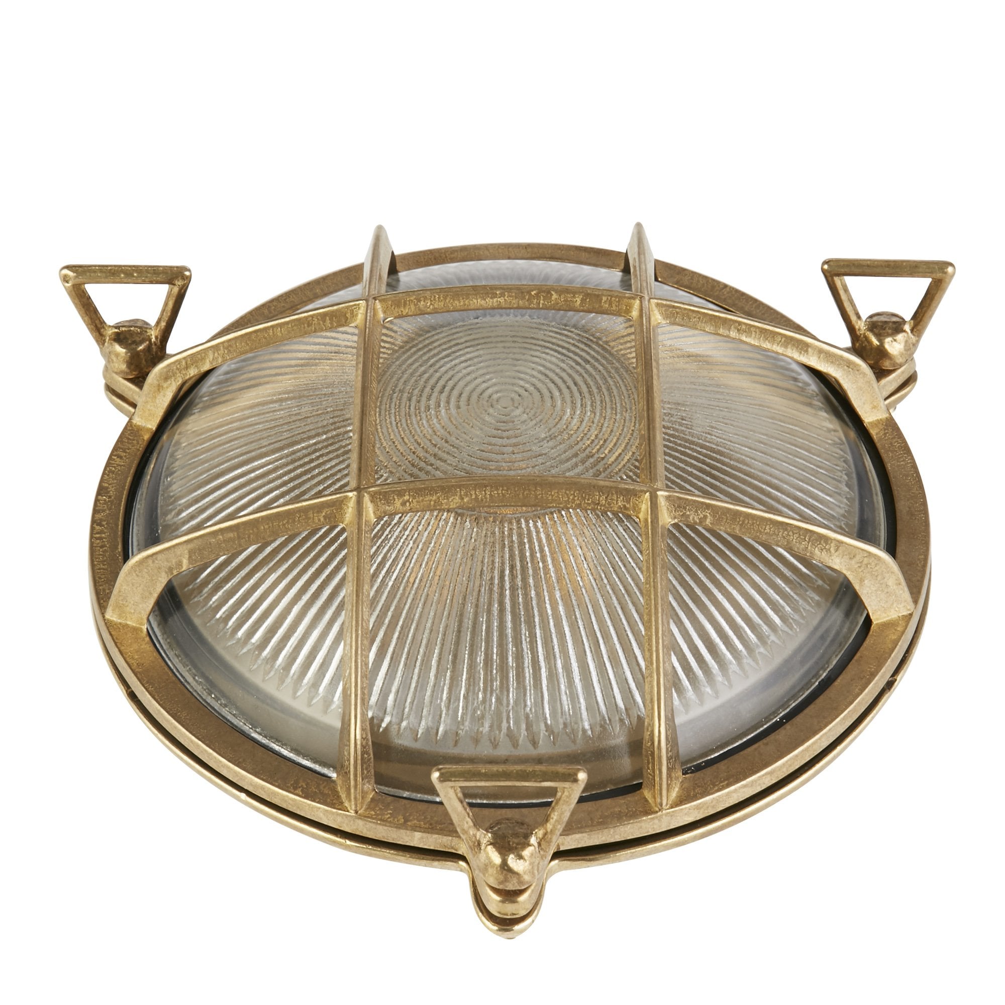 Searchlight Browside Round Outdoor Light - Solid Brass & Ribbed Glass