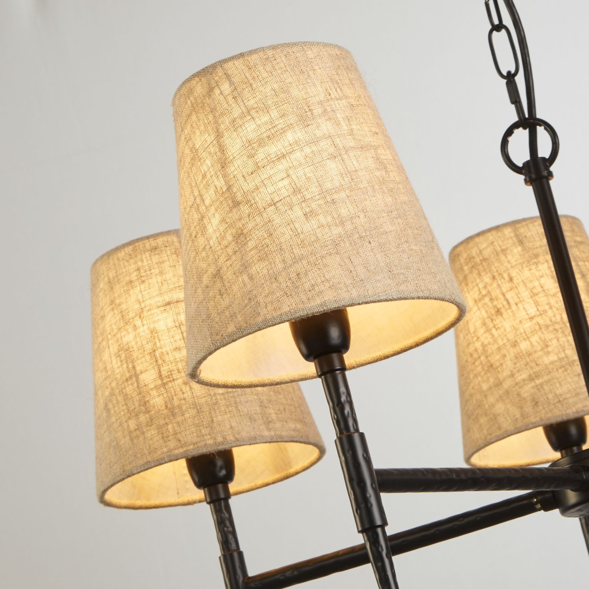 Searchlight Gibson 5 Light Pendant - Hammered Black Metal & Natural Linen