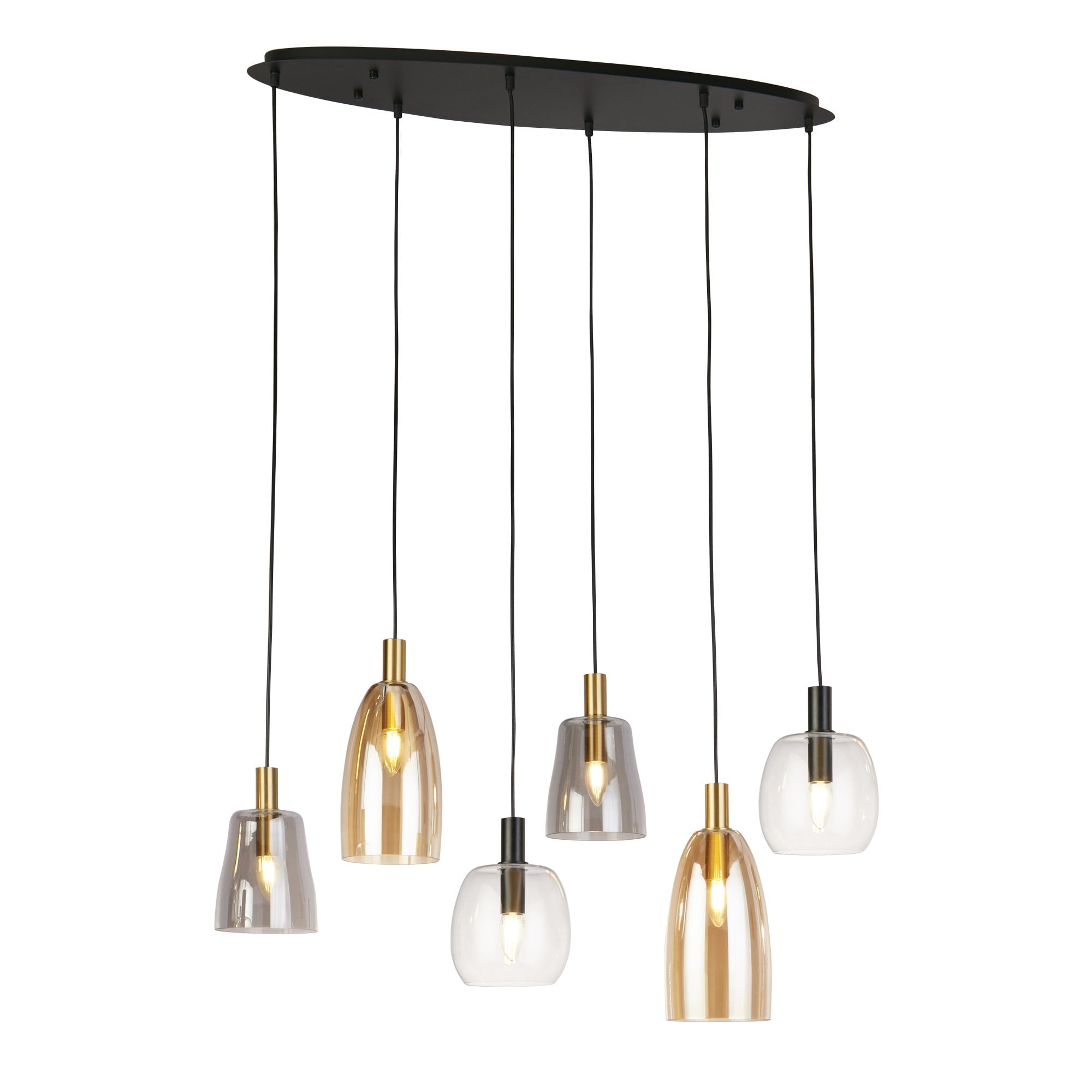 Searchlight Darrel 6 Light Multi-Drop Pendant - Black & Coloured Glass