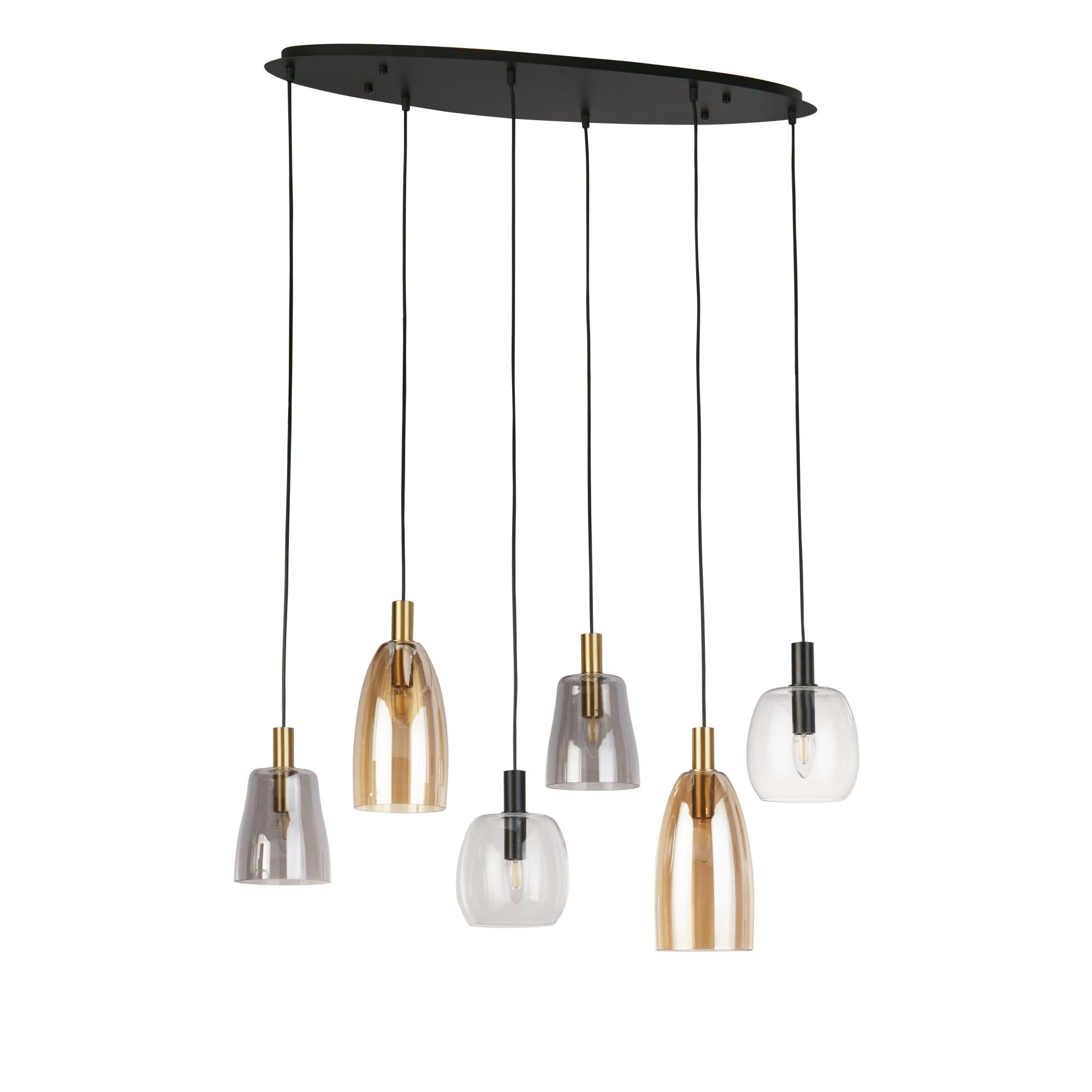 Searchlight Darrel 6 Light Multi-Drop Pendant - Black & Coloured Glass