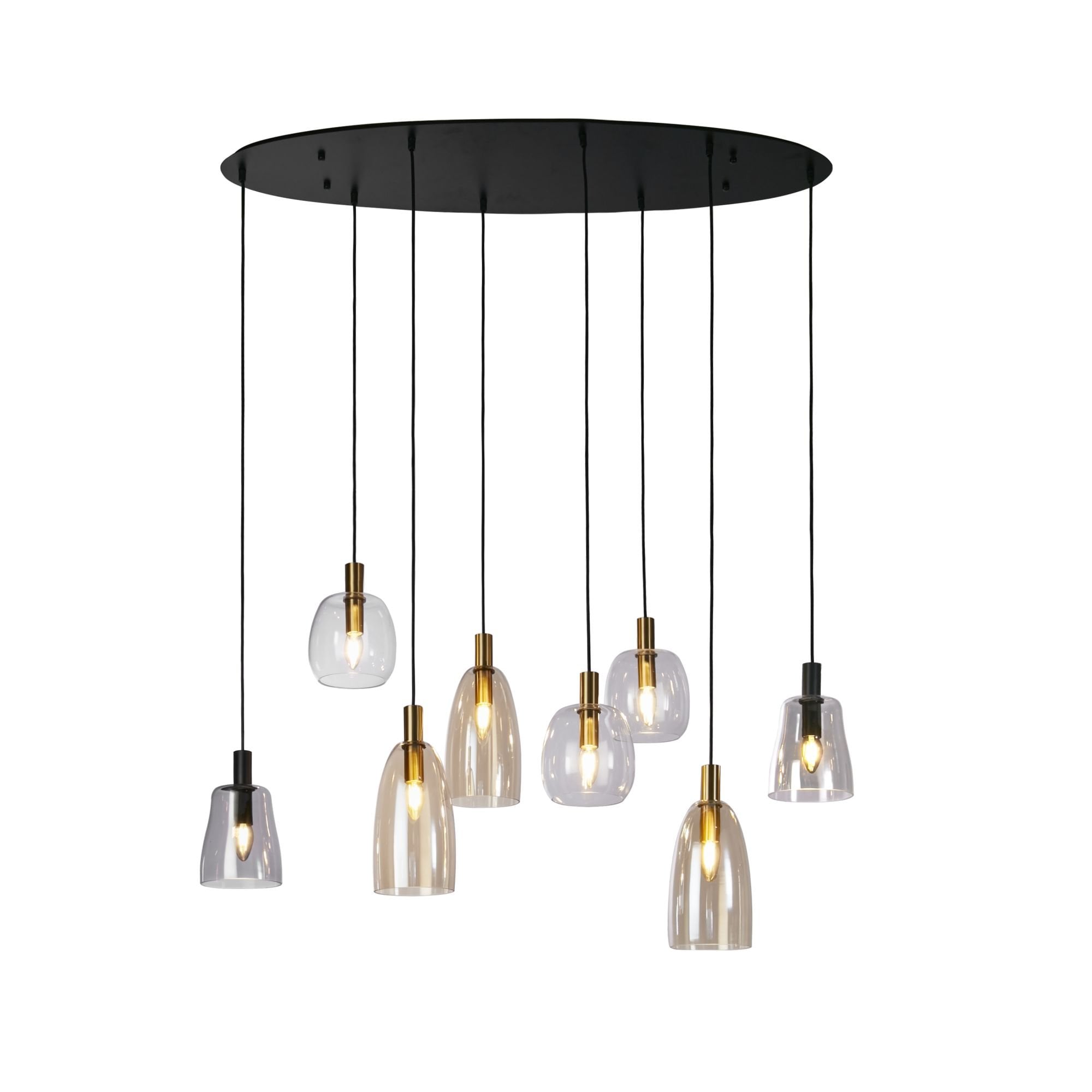 Searchlight Darrel 8 Light Multi-Drop Pendant - Black & Coloured Glass