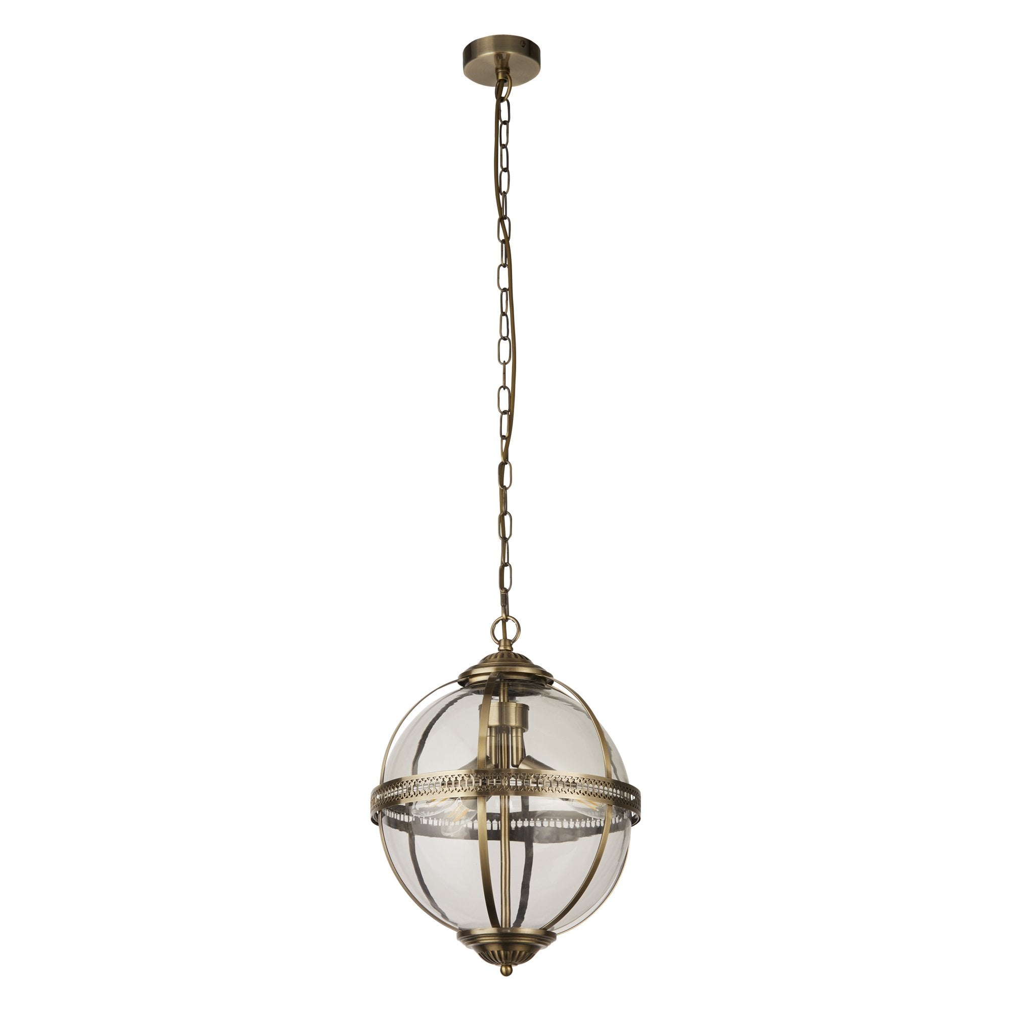 Searchlight Cedardale 3 Light Pendant - Antique Brass & Glass