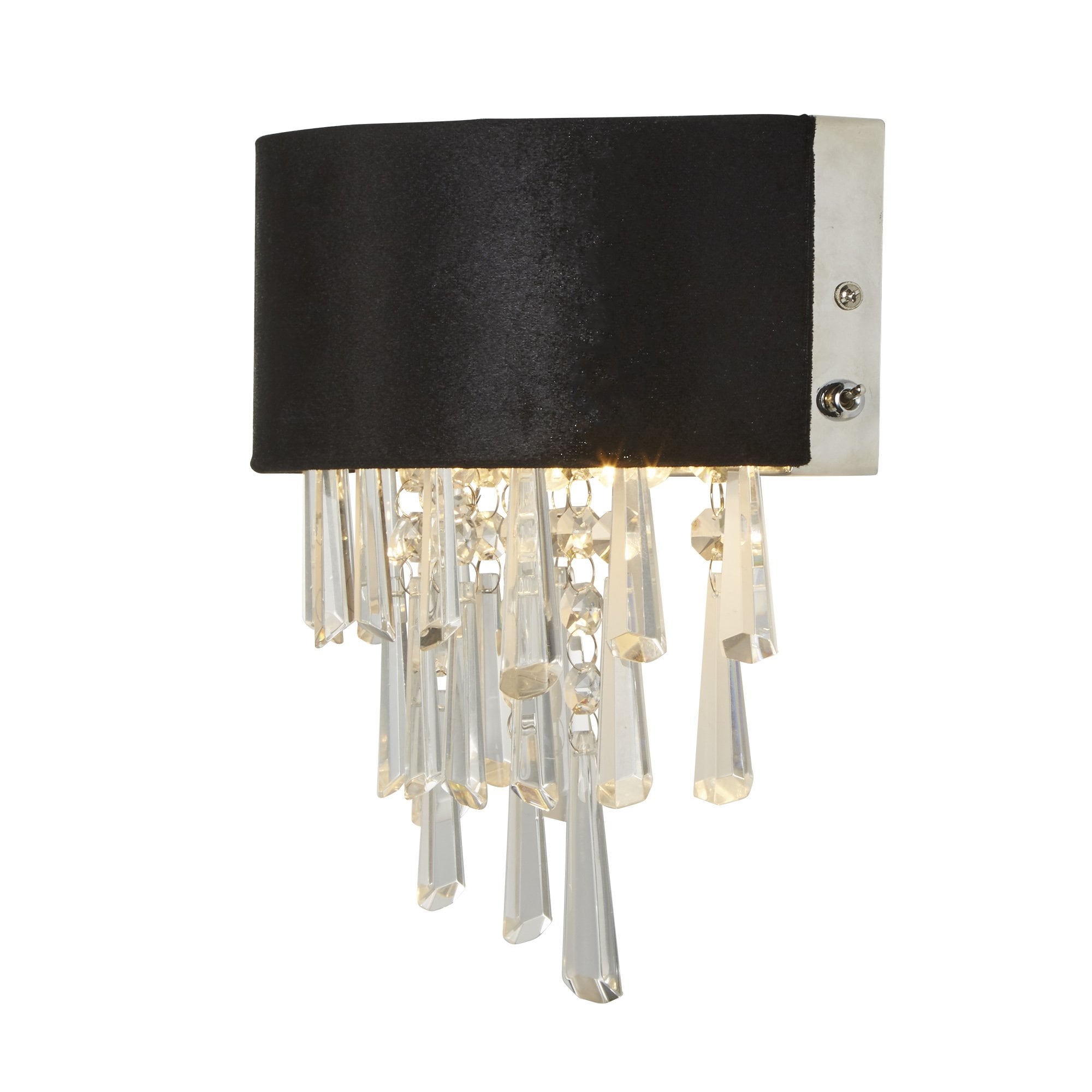 Searchlight Geneva 2 Light Wall Light - Black Velvet & Clear Crystal