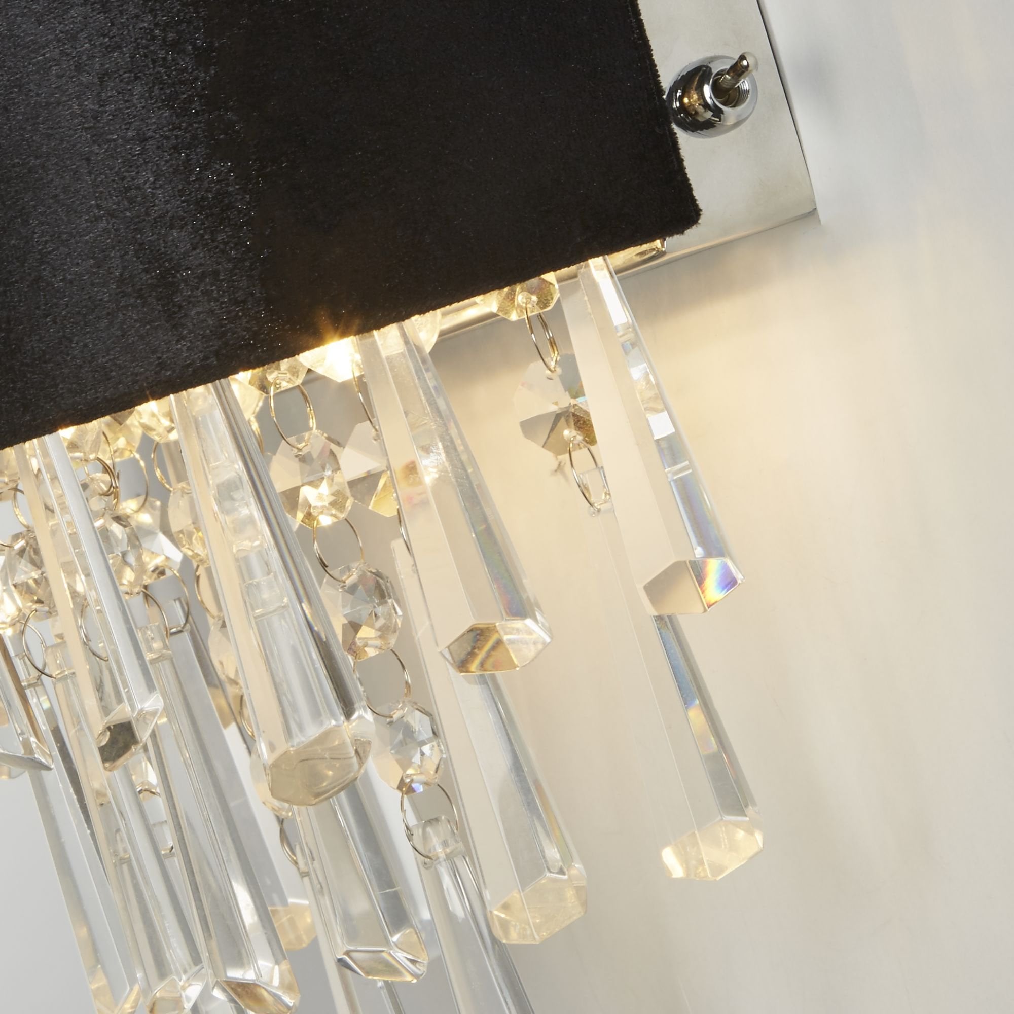 Searchlight Geneva 2 Light Wall Light - Black Velvet & Clear Crystal