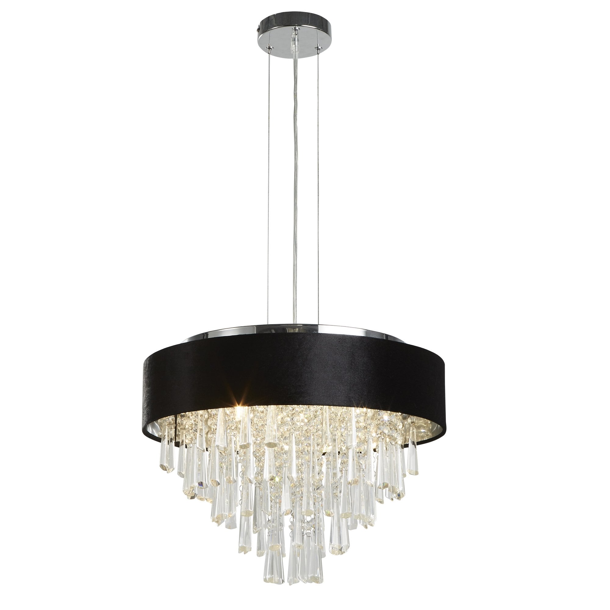 Searchlight Geneva 5 Light Pendant/Semi-Flush - Black Velvet & Clear Crystal
