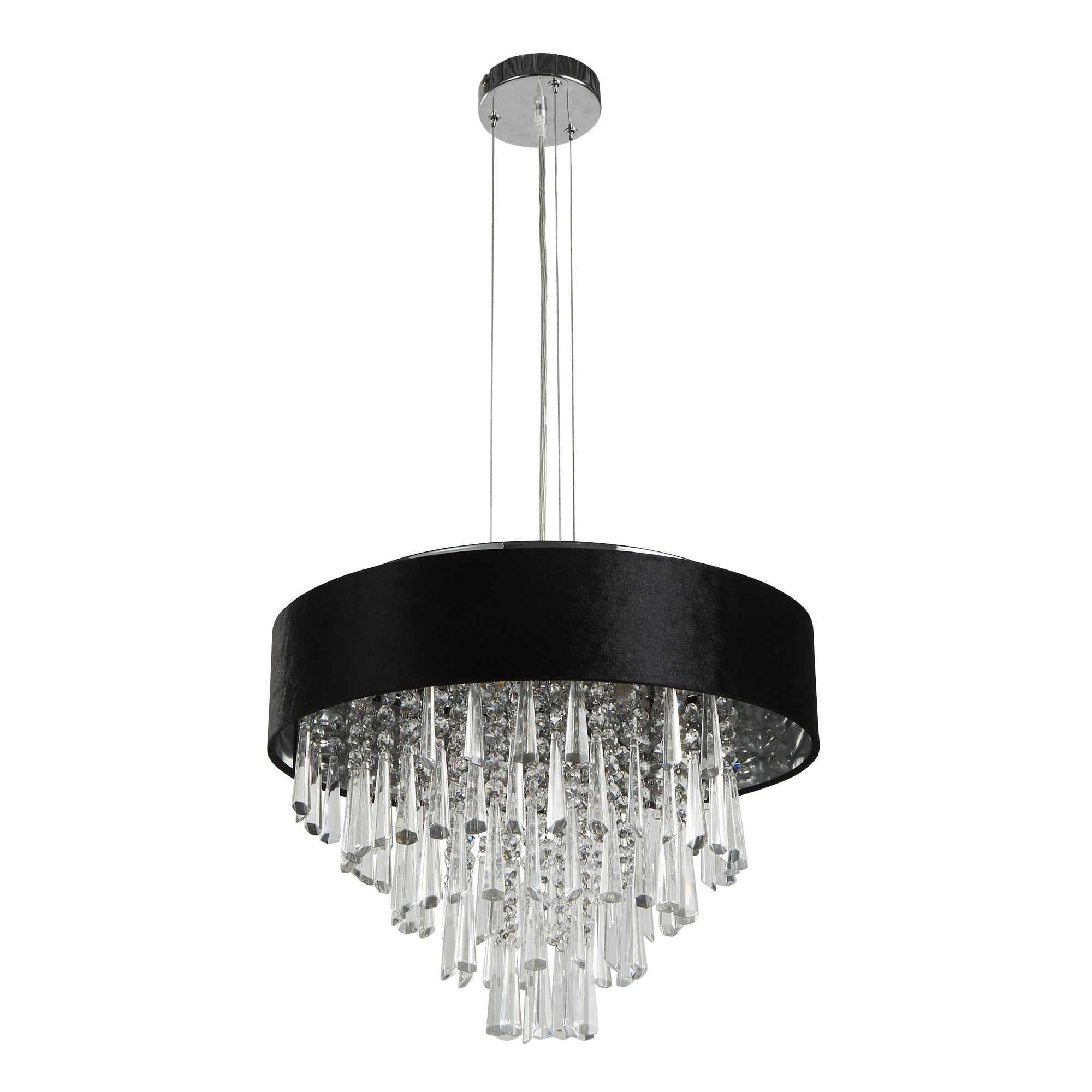 Searchlight Geneva 5 Light Pendant/Semi-Flush - Black Velvet & Clear Crystal