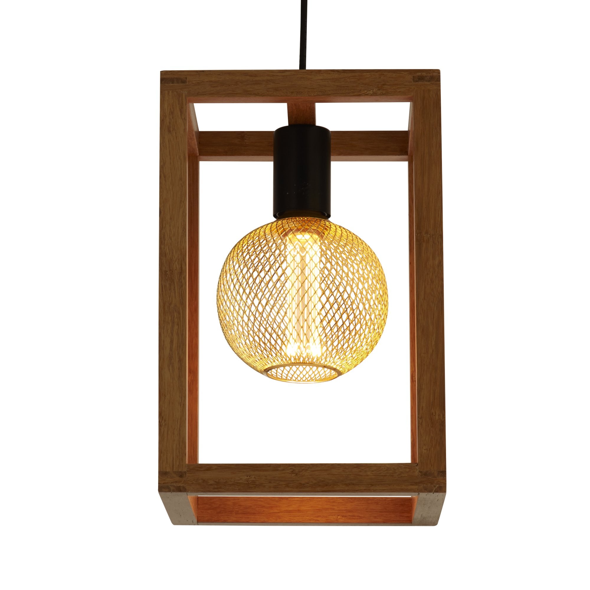 Searchlight Soho Pendant - Natural Wood & Black