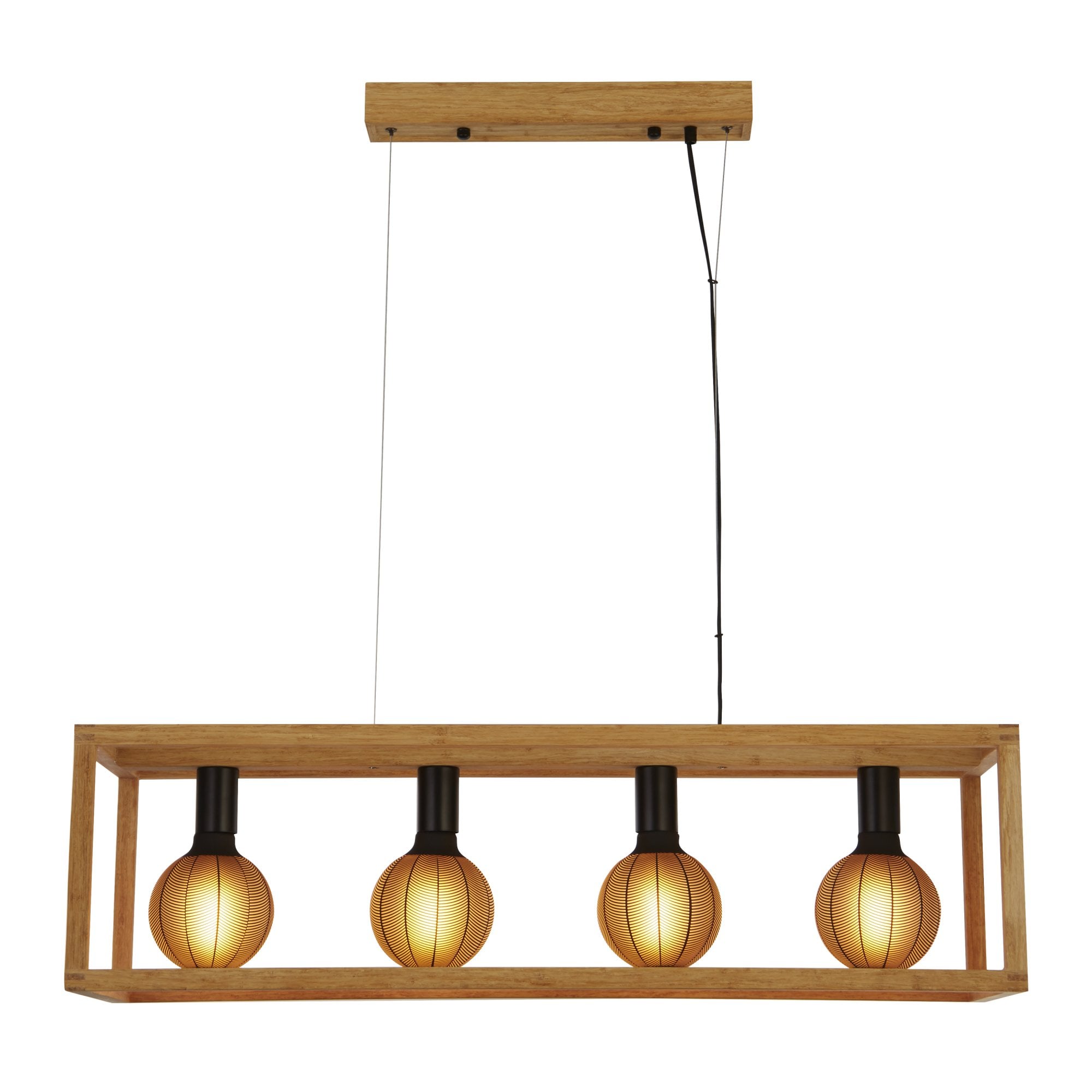 Searchlight Soho 4 Light Pendant - Natural Wood & Black