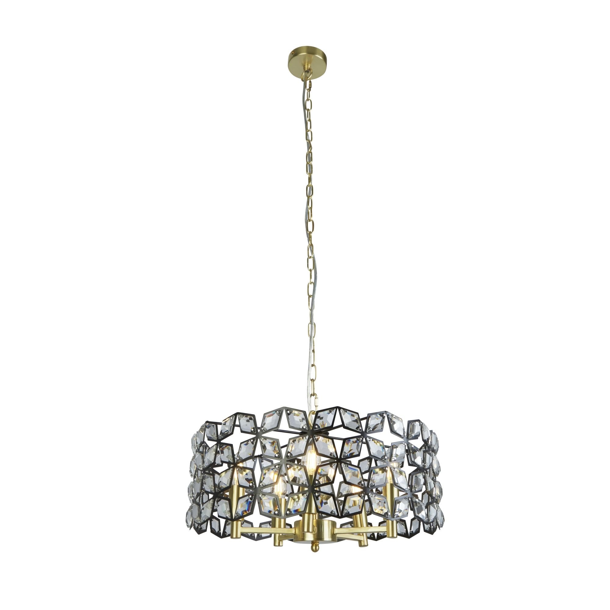 Searchlight Islington 5 Light Pendant - Black, Crystal & Brass