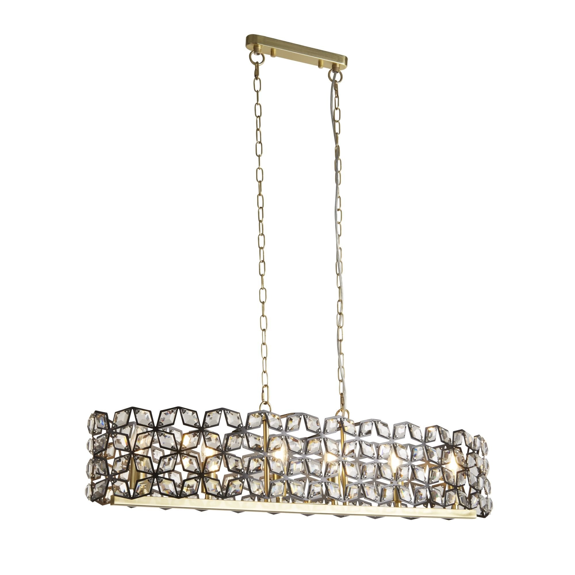 Searchlight Islington 6 Light Pendant - Black, Crystal & Brass