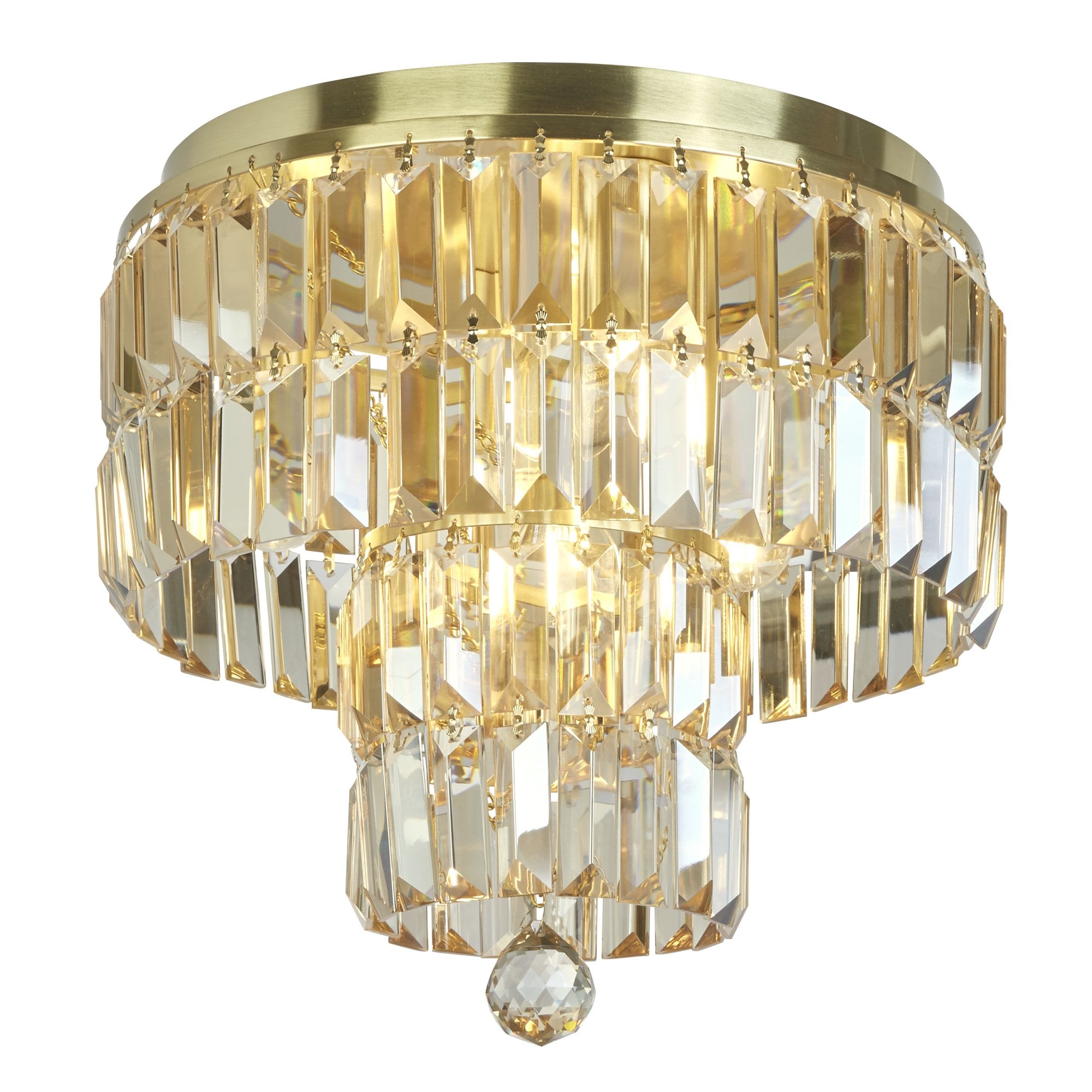 Searchlight Edith 4 Light Flush - Satin Brass & Champagne Crystal