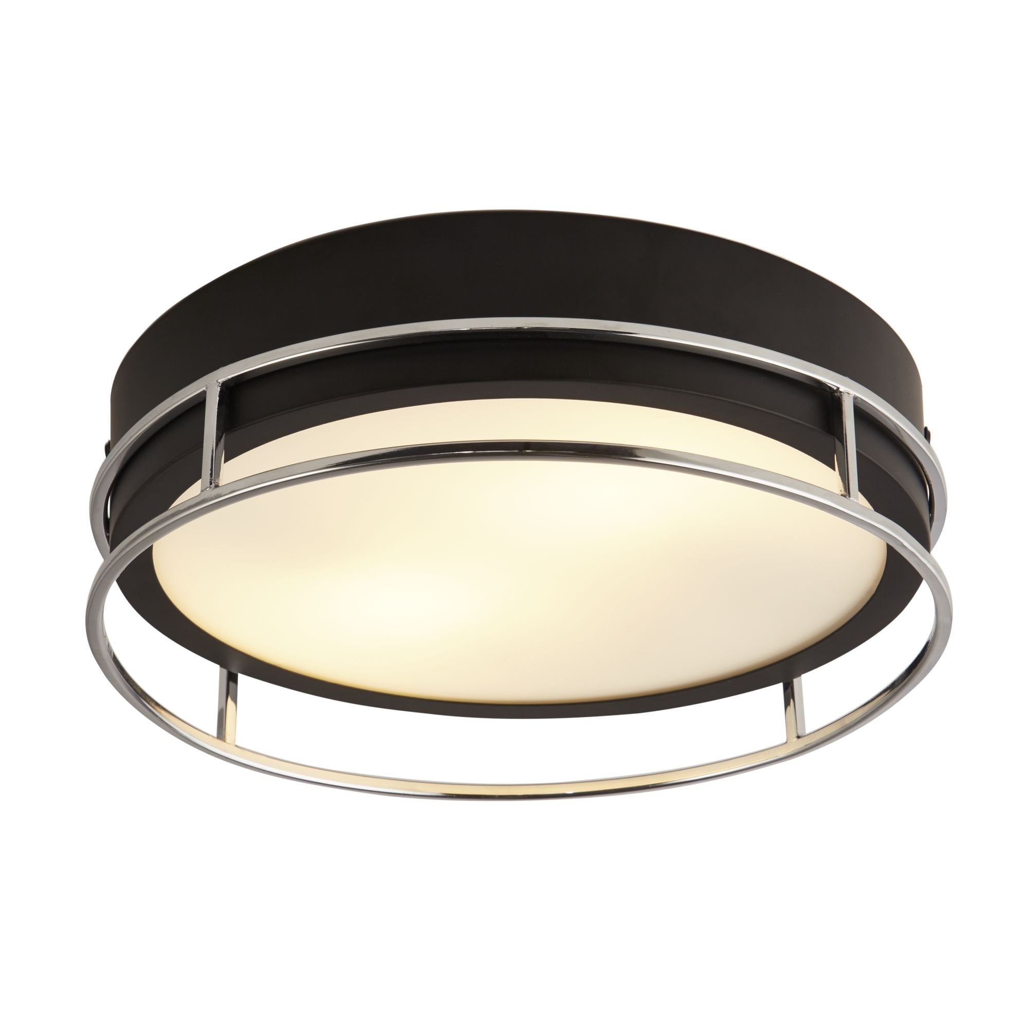 Searchlight Peel 2 Light Flush - Black, Chrome & Frosted Glass