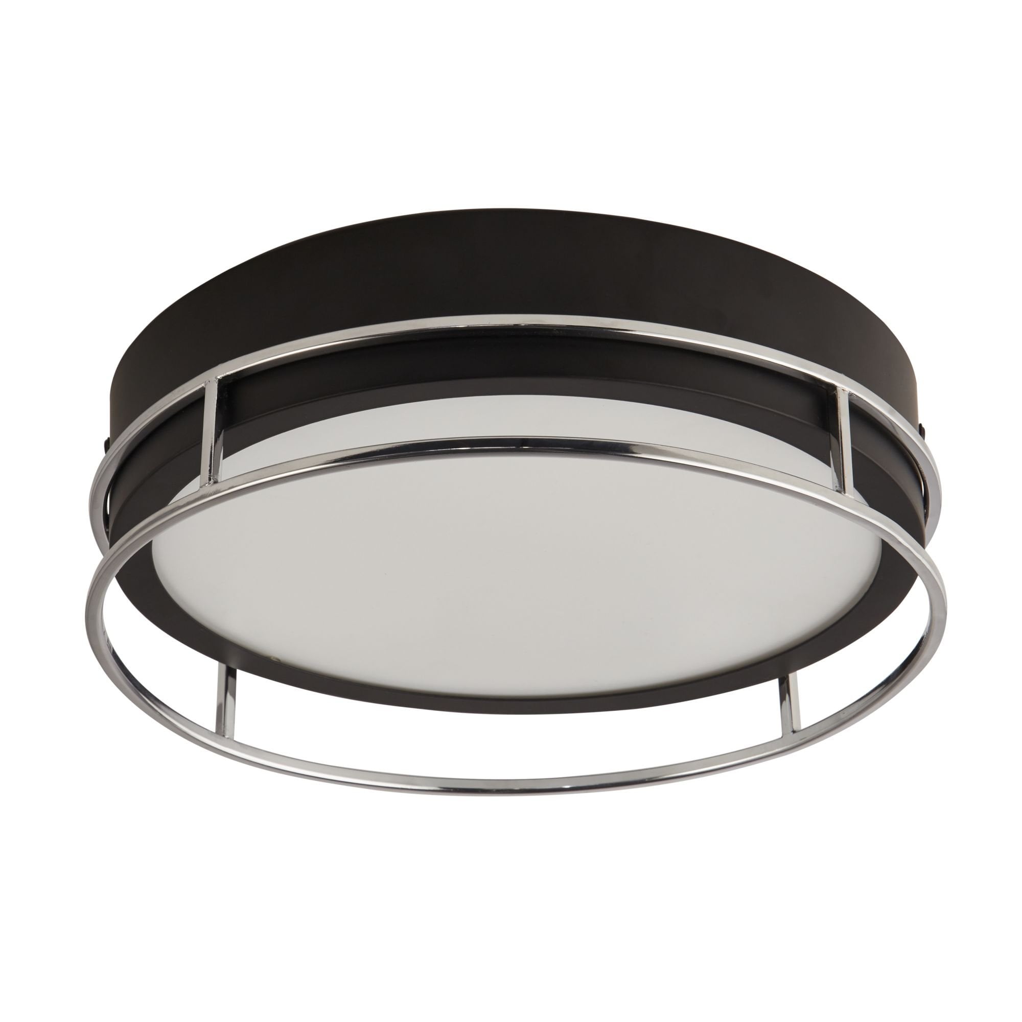Searchlight Peel 2 Light Flush - Black, Chrome & Frosted Glass