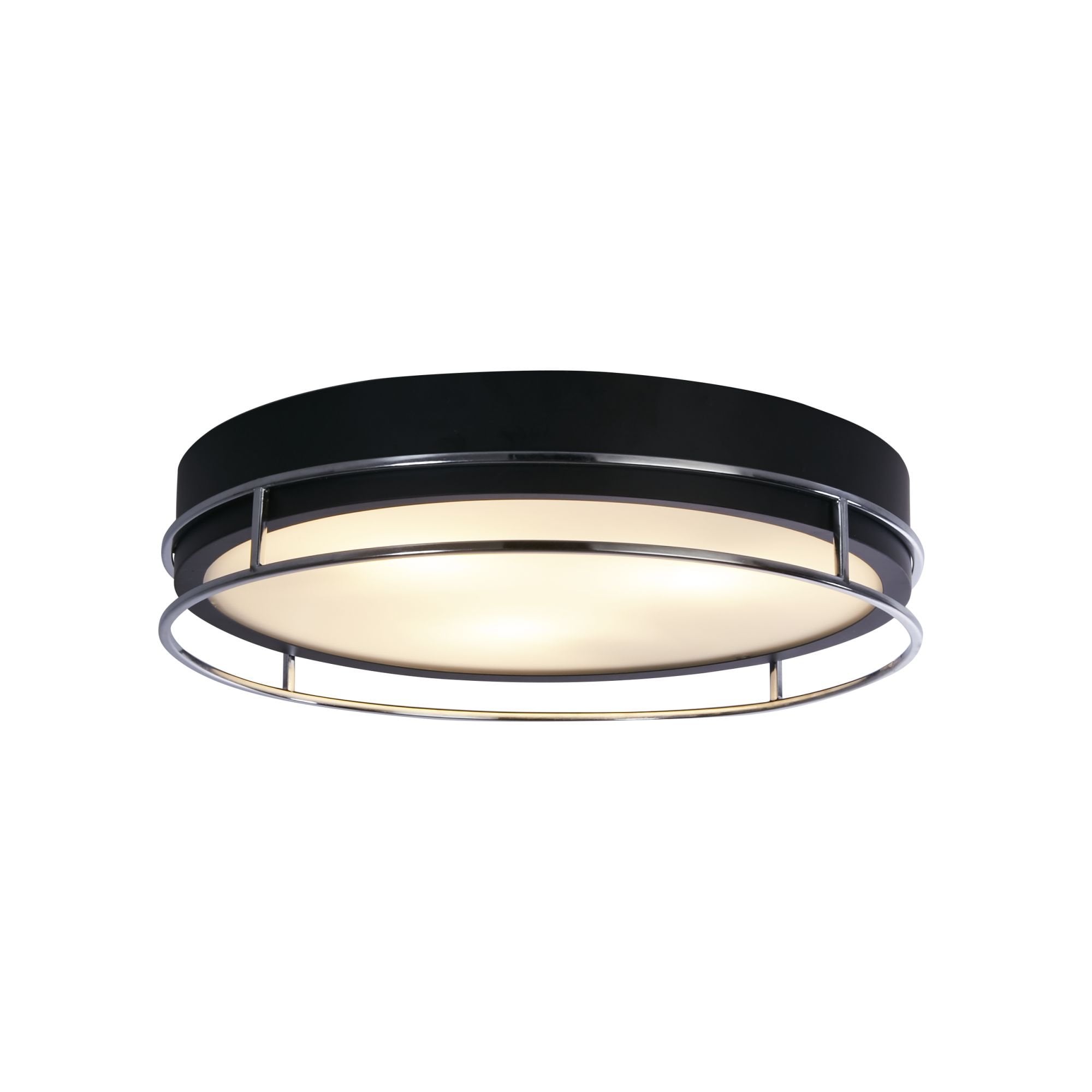 Searchlight Peel 3 Light Flush - Black, Chrome & Frosted Glass