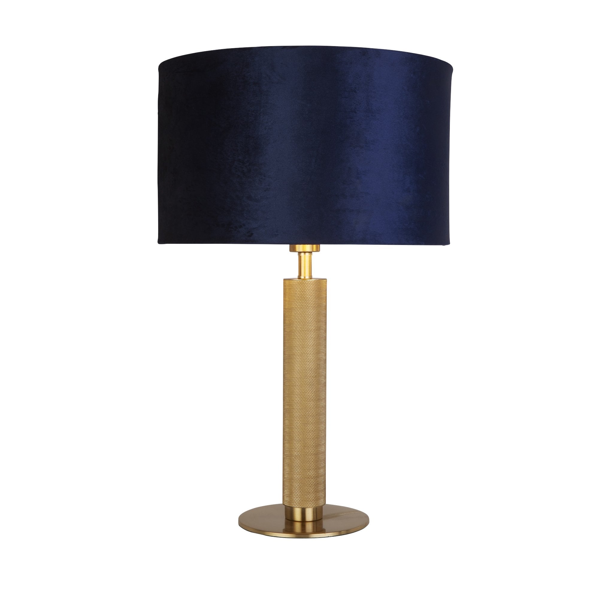 Searchlight Latimer Table Lamp - Knurled Brass & Navy Velvet Shade