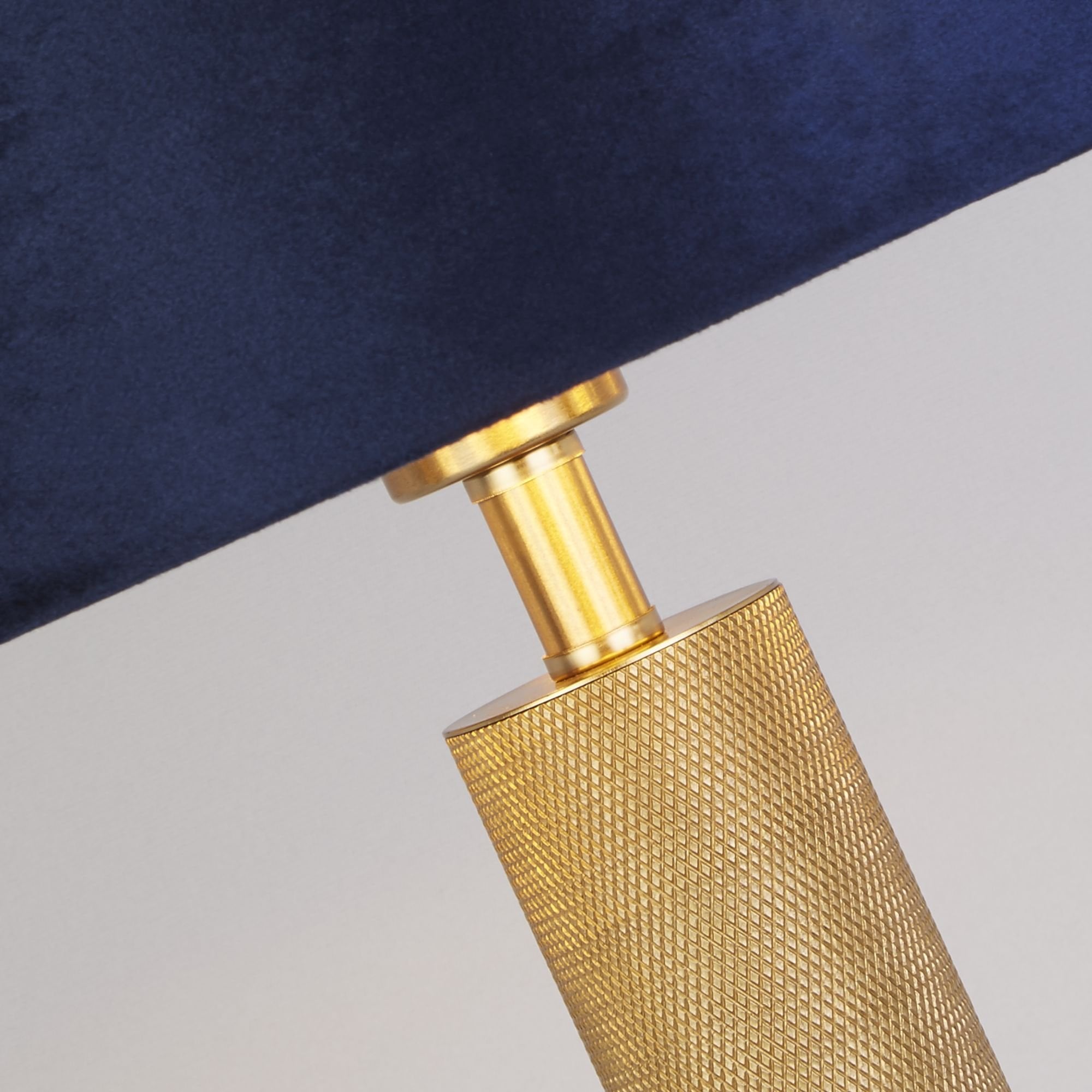 Searchlight Latimer Table Lamp - Knurled Brass & Navy Velvet Shade