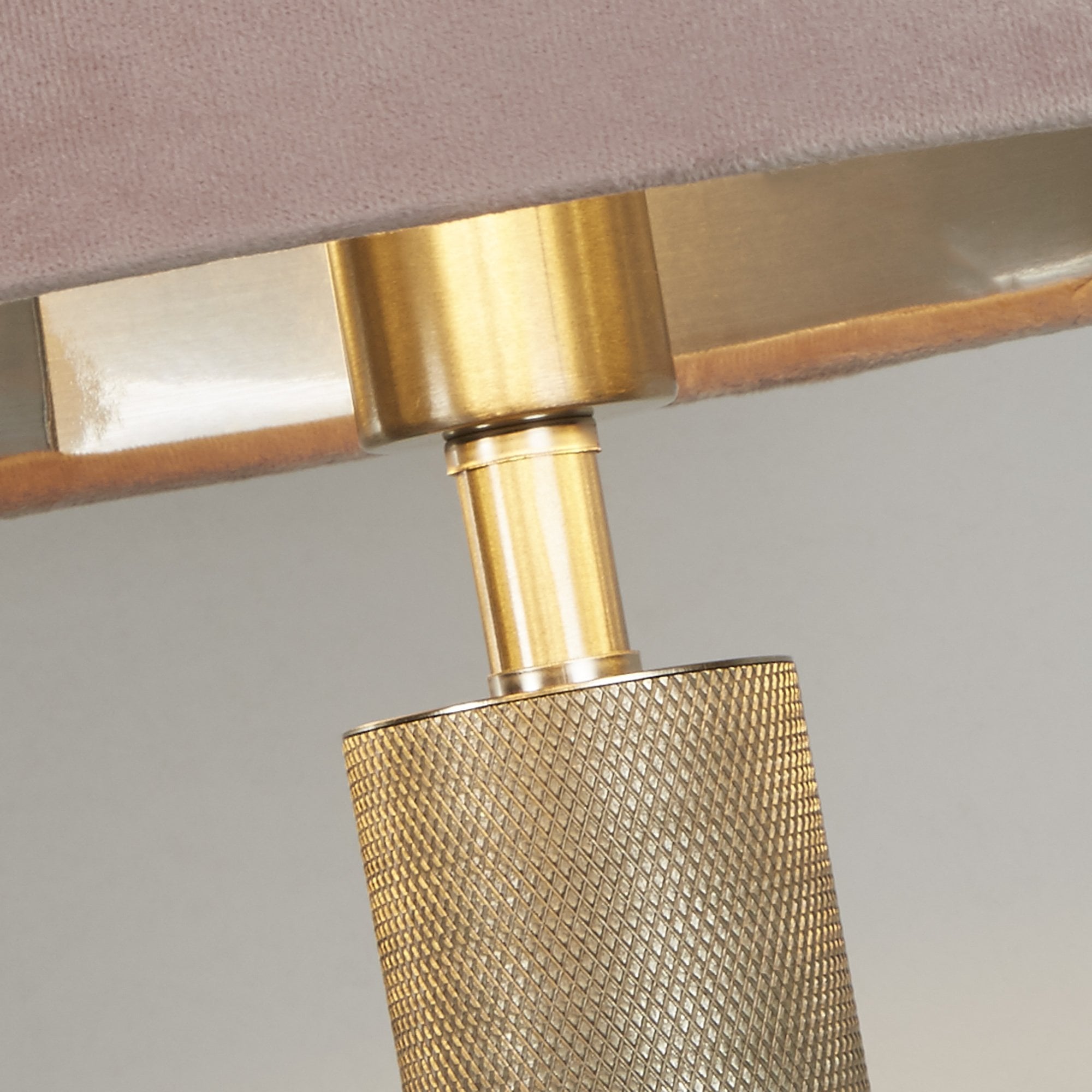 Searchlight Latimer Table Lamp - Knurled Satin Silver & Pink Velvet Shade