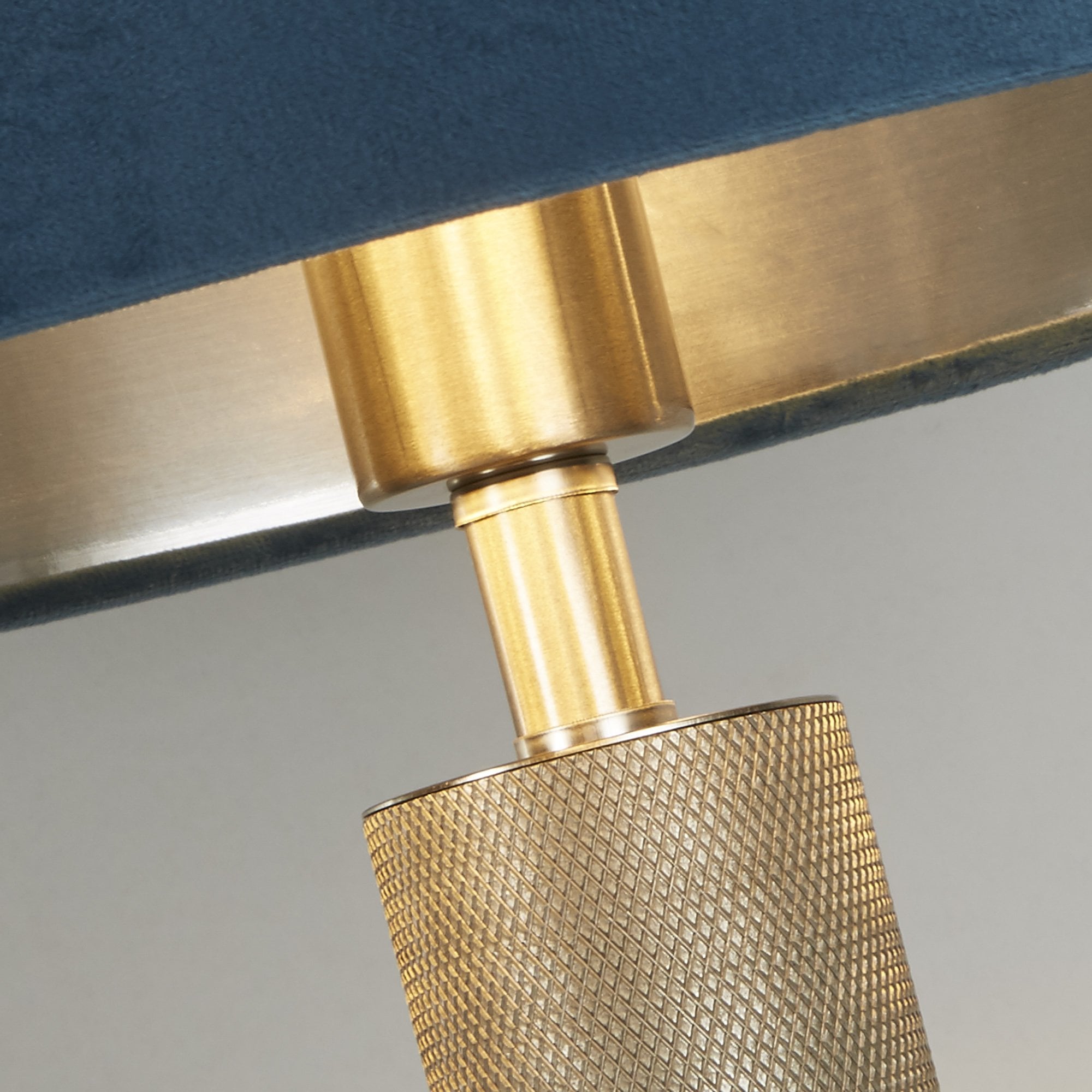 Searchlight Latimer Table Lamp - Knurled Satin Silver & Teal Velvet Shade