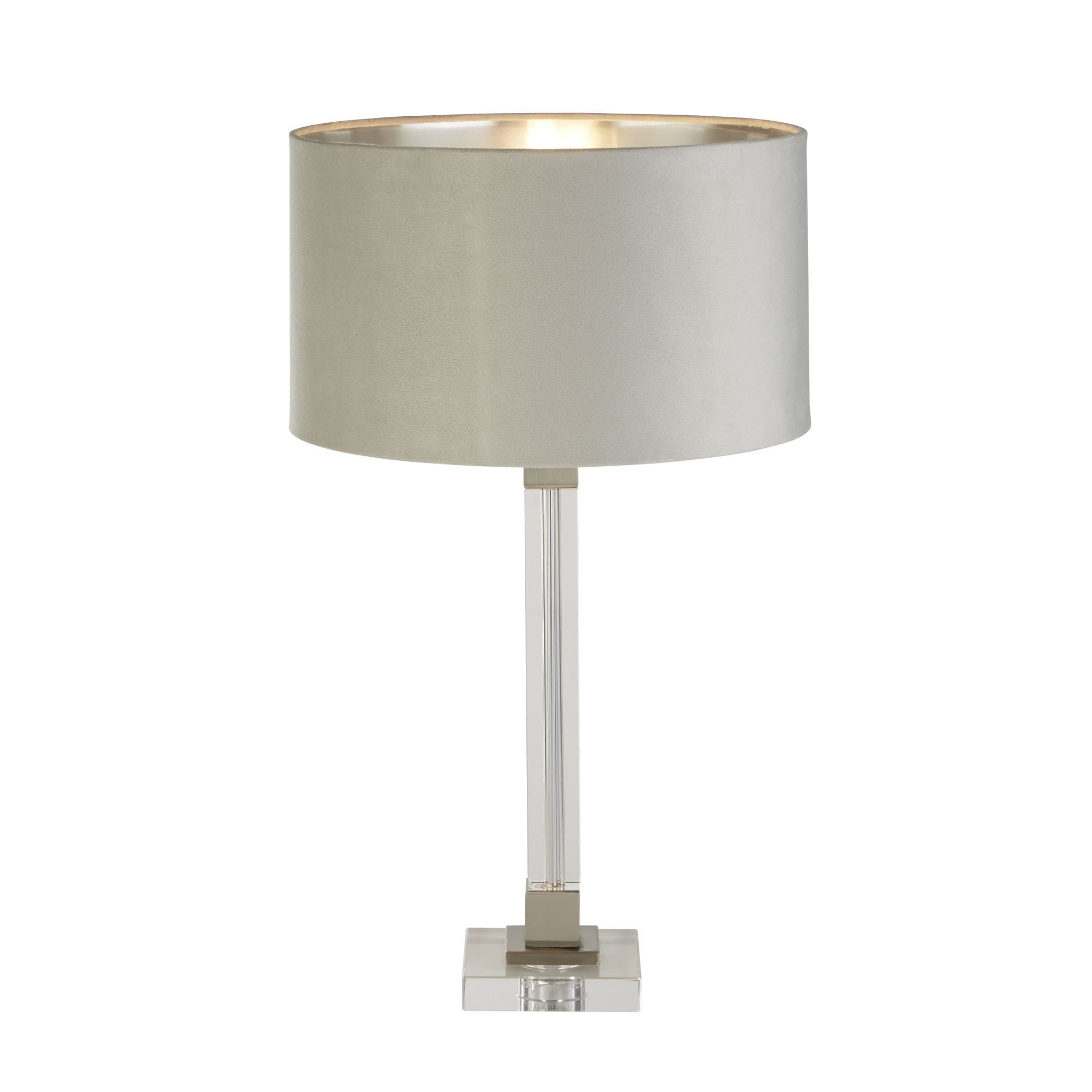 Searchlight Sarah Table Lamp - Crystal, Satin Nickel & Grey Velvet