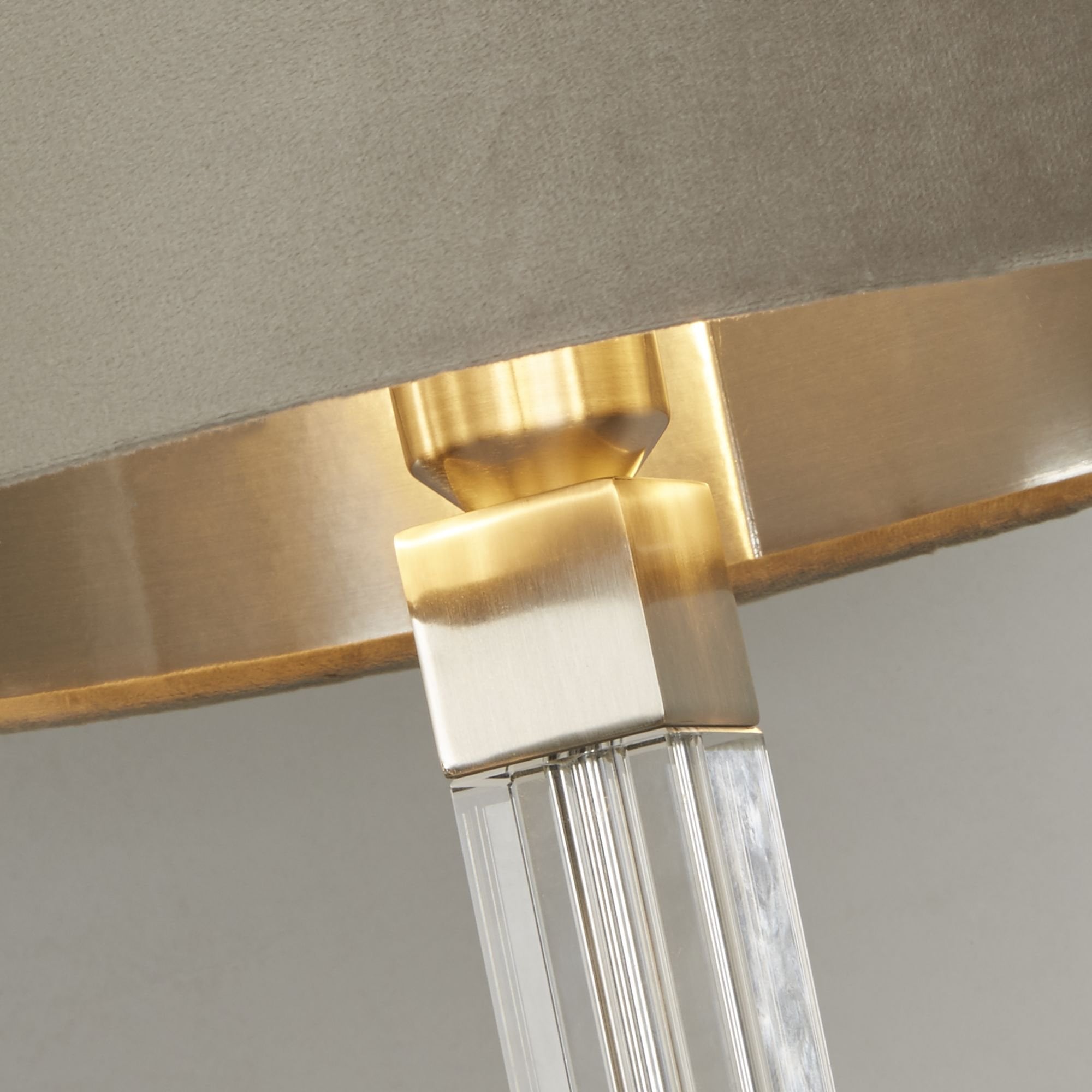 Searchlight Sarah Table Lamp - Crystal, Satin Nickel & Taupe Velvet