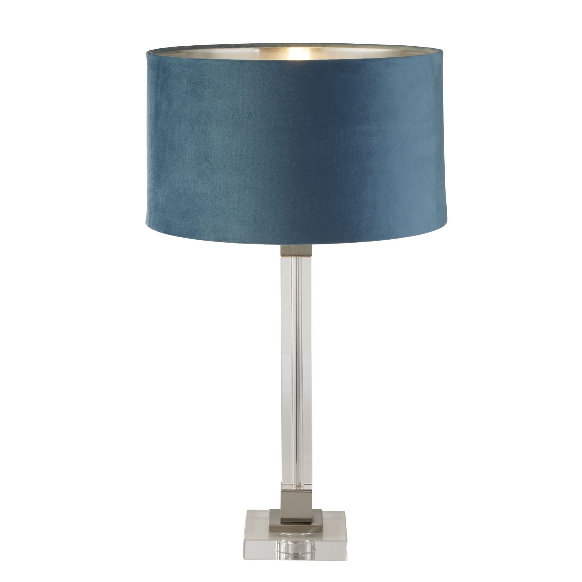 Searchlight Sarah Table Lamp - Crystal, Satin Nickel & Teal Velvet