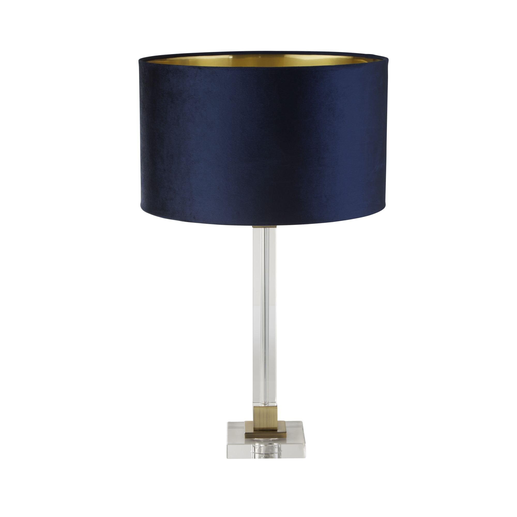 Searchlight Sarah Table Lamp - Crystal, Brass & Navy Velvet
